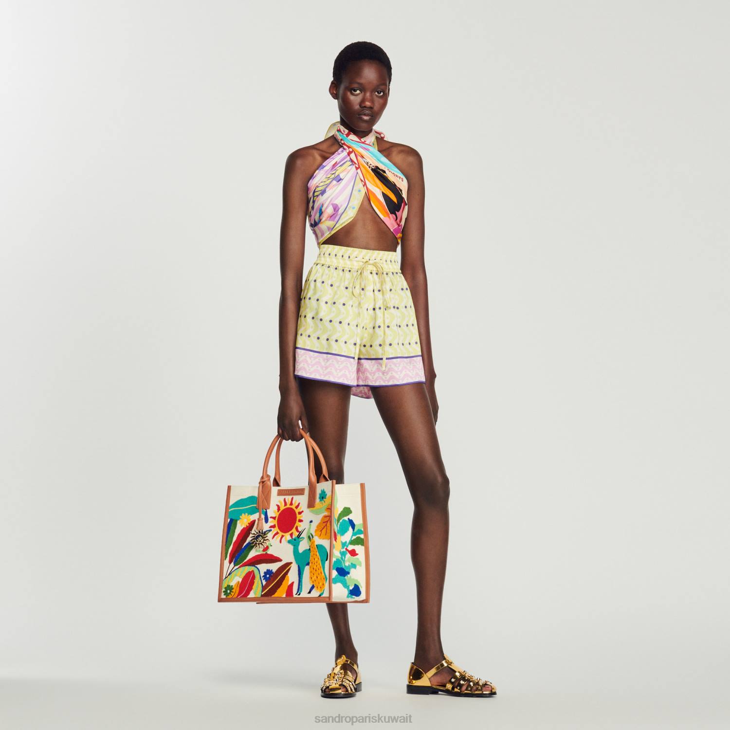ثياب Sandro Paris شورت نجمة فضفاضة مطبوعة أصفر/أرجواني نحيف ZJ00161