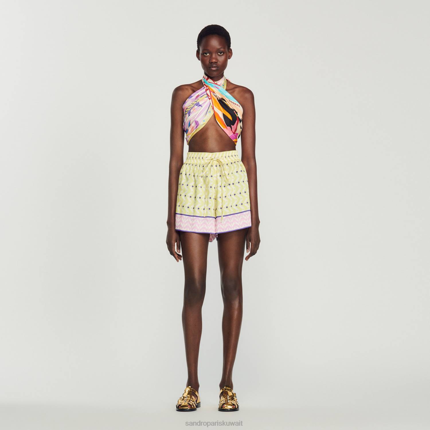 ثياب Sandro Paris شورت نجمة فضفاضة مطبوعة أصفر/أرجواني نحيف ZJ00161