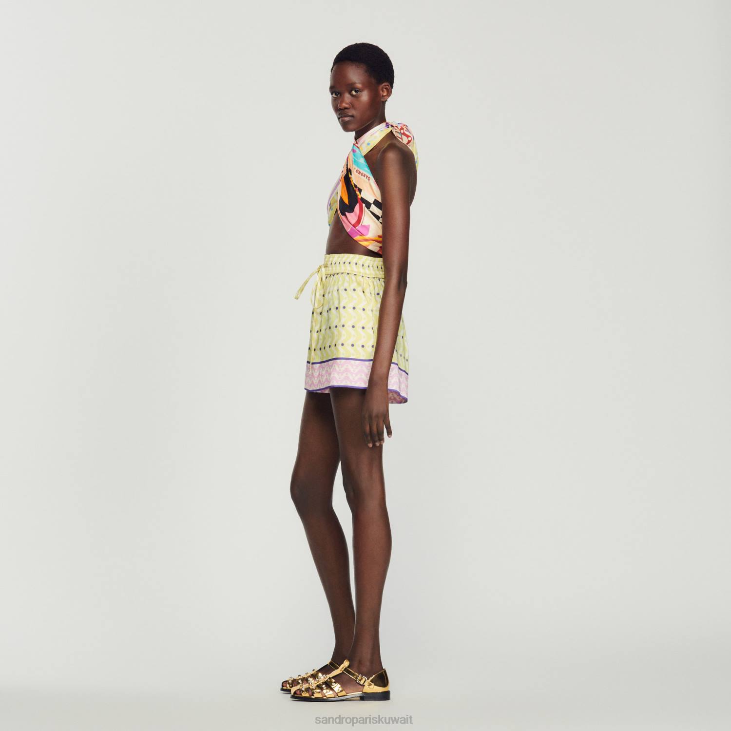 ثياب Sandro Paris شورت نجمة فضفاضة مطبوعة أصفر/أرجواني نحيف ZJ00161