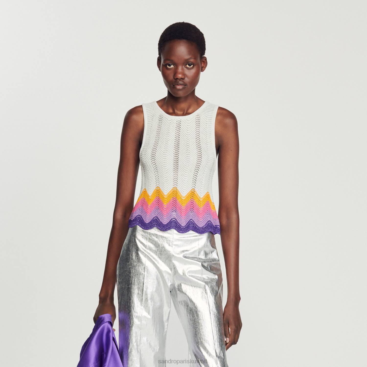 ثياب Sandro Paris خزان محبوك متعدد الألوان نحيف ZJ00163