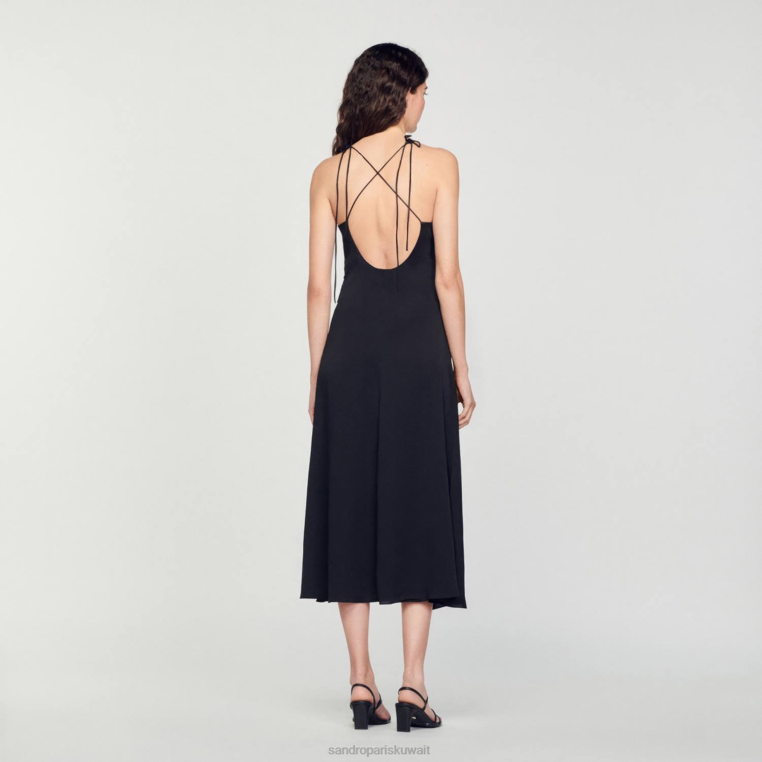ثياب Sandro Paris فستان طويل بأشرطة ضيقة أسود نحيف ZJ00165