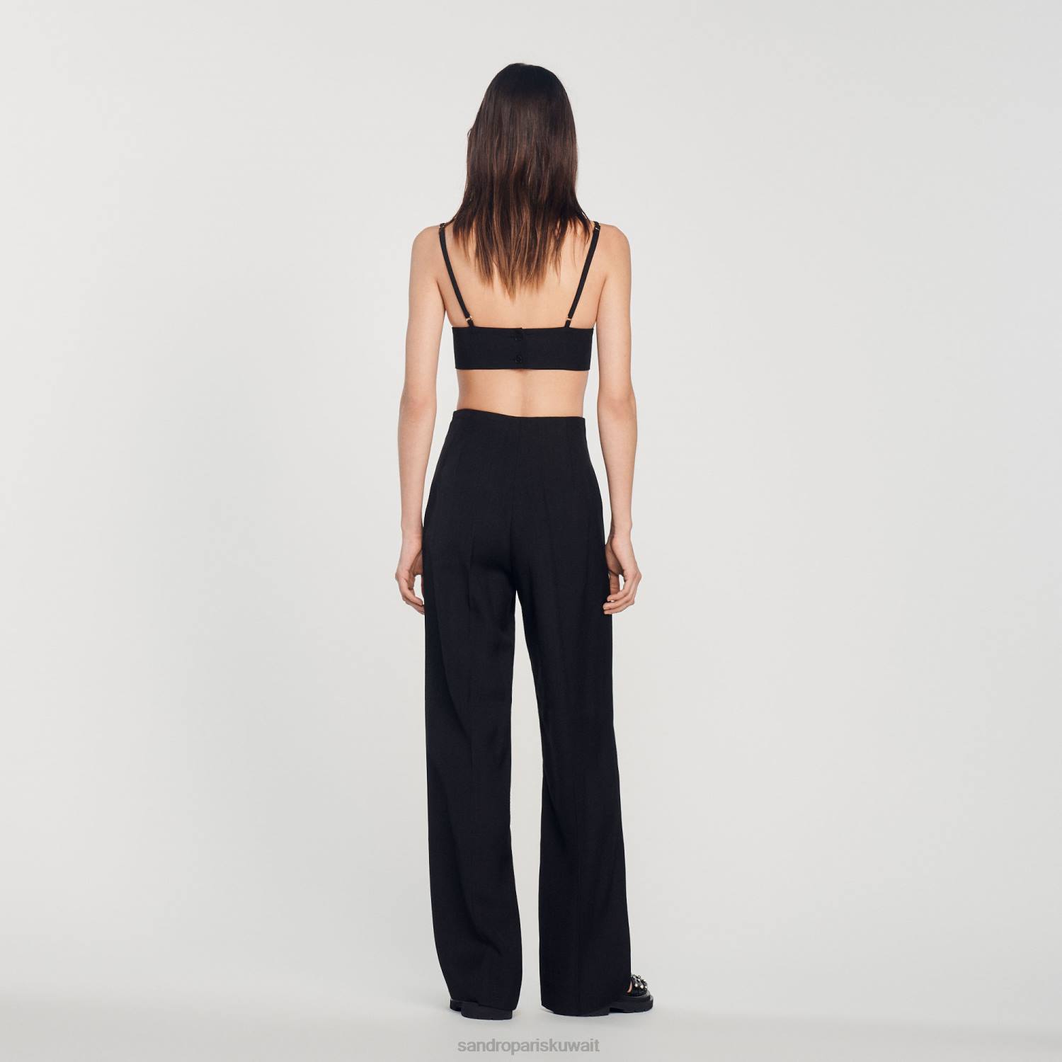 ثياب Sandro Paris السراويل واسعة الساق أسود نحيف ZJ00169