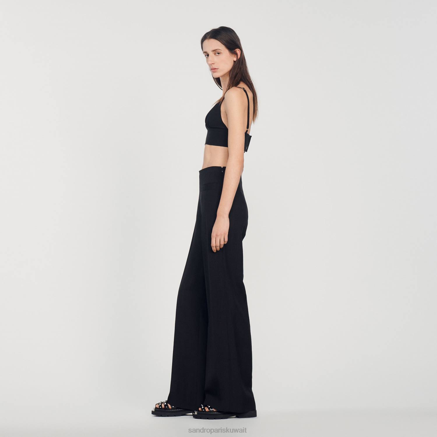 ثياب Sandro Paris السراويل واسعة الساق أسود نحيف ZJ00169