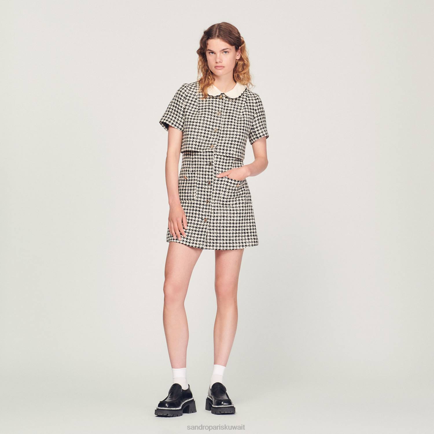 ثياب Sandro Paris فستان تويد ترومب لايل أبيض أسود نحيف ZJ00170