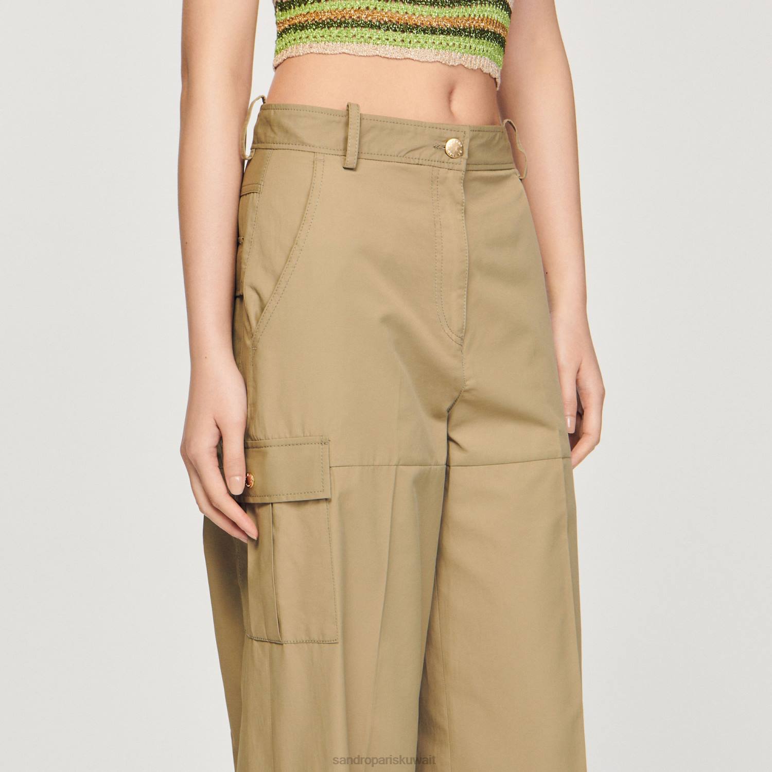 ثياب Sandro Paris السراويل البضائع أخضر زيتوني نحيف ZJ00171