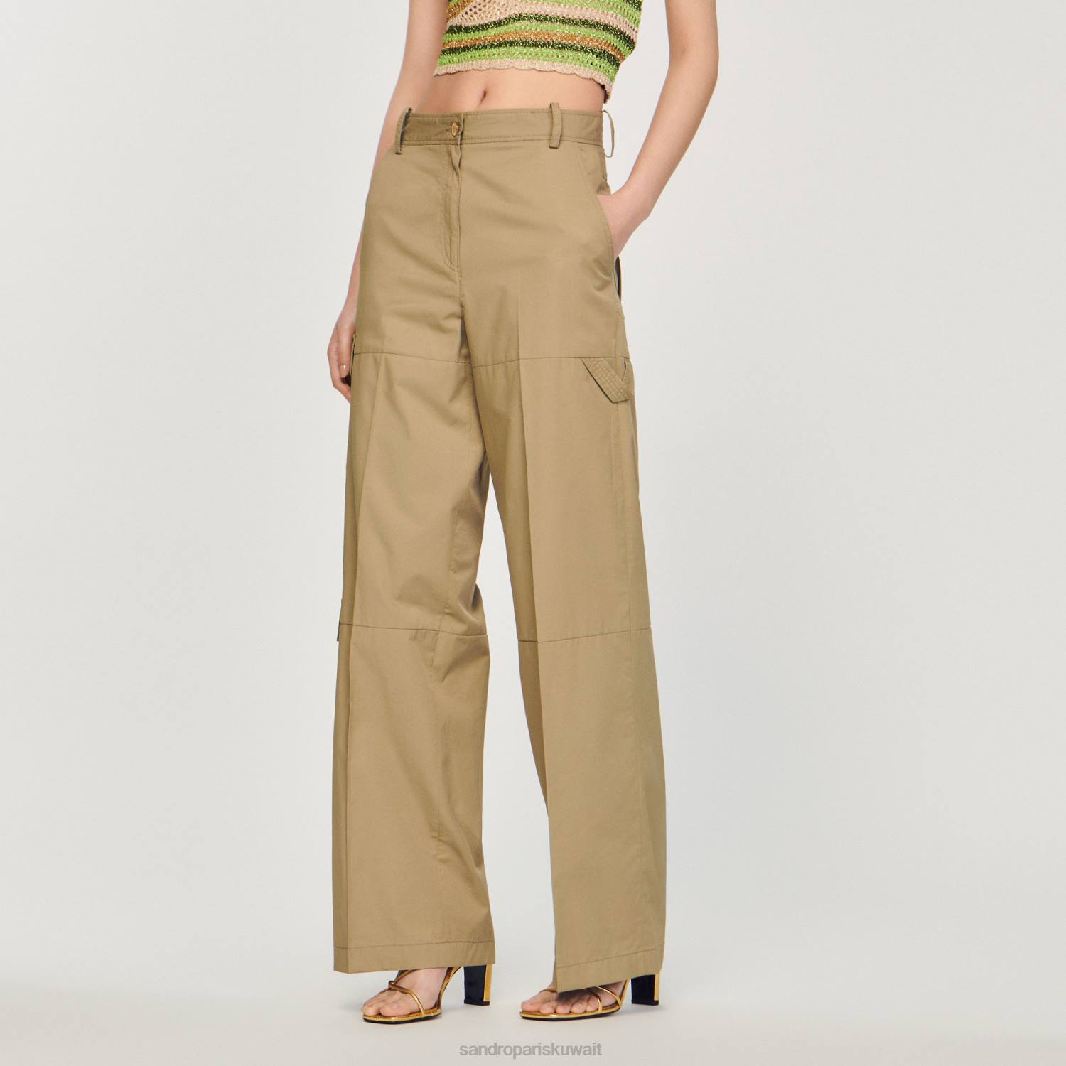 ثياب Sandro Paris السراويل البضائع أخضر زيتوني نحيف ZJ00171