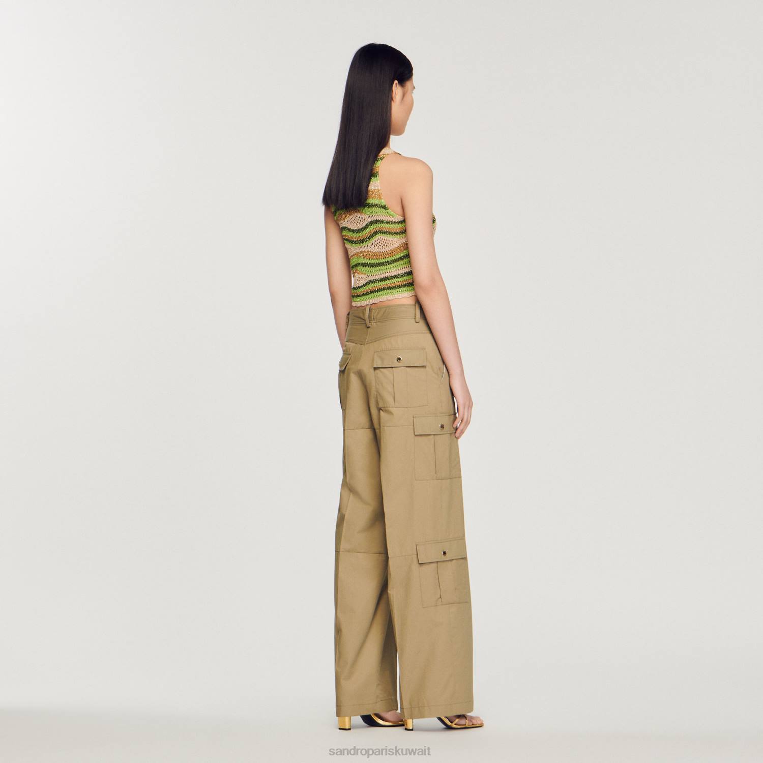 ثياب Sandro Paris السراويل البضائع أخضر زيتوني نحيف ZJ00171