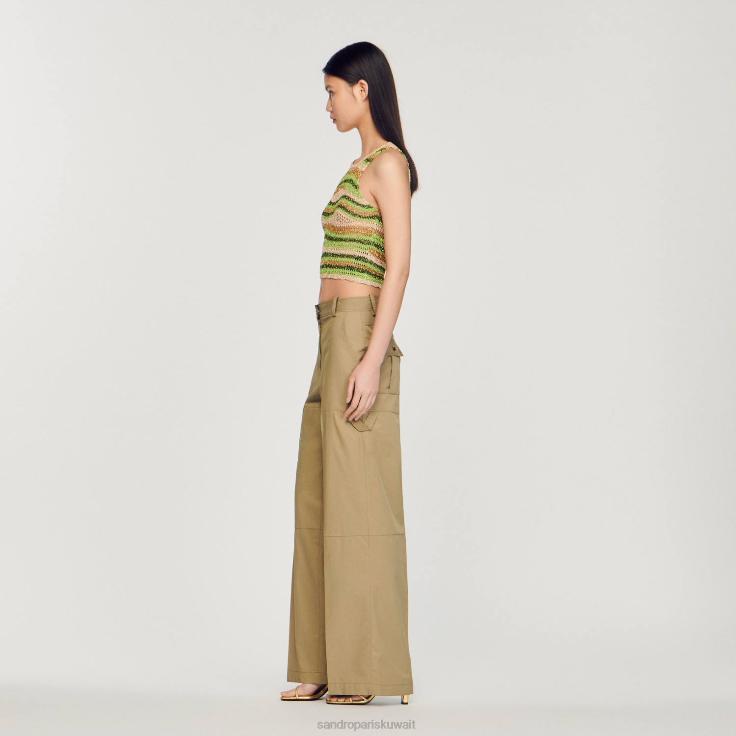 ثياب Sandro Paris السراويل البضائع أخضر زيتوني نحيف ZJ00171