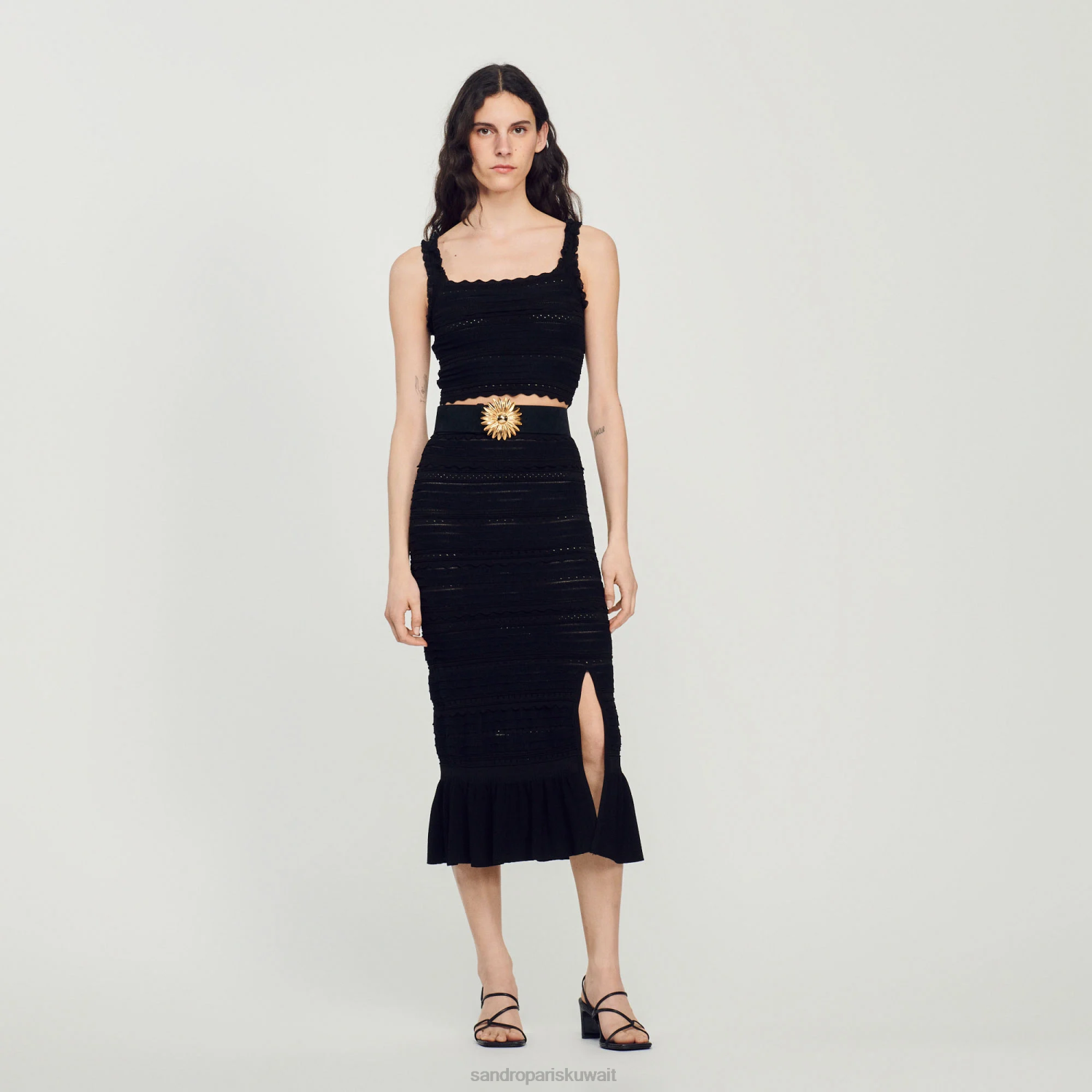 ثياب Sandro Paris تنورة متماسكة أسود نحيف ZJ00175
