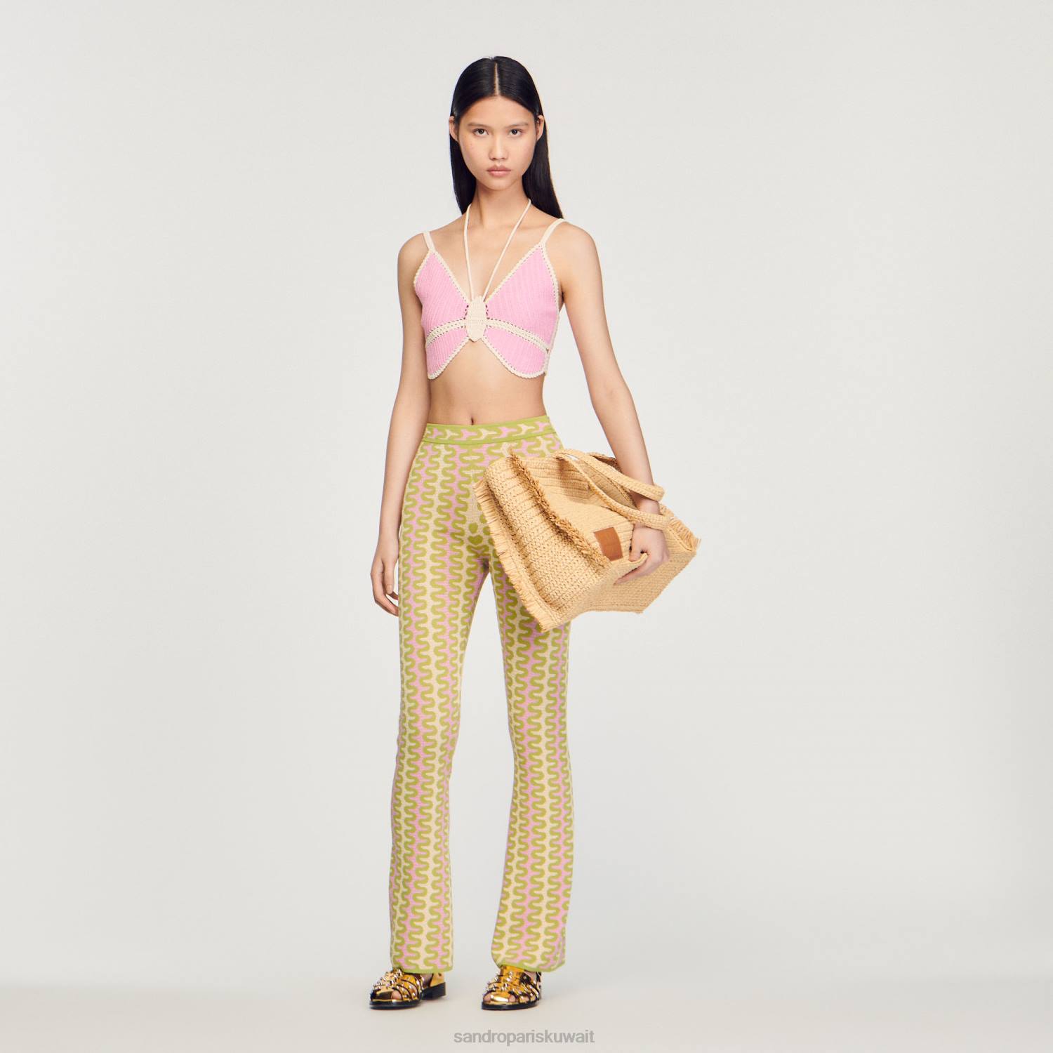 ثياب Sandro Paris السراويل متماسكة منقوشة متعدد الألوان نحيف ZJ00178
