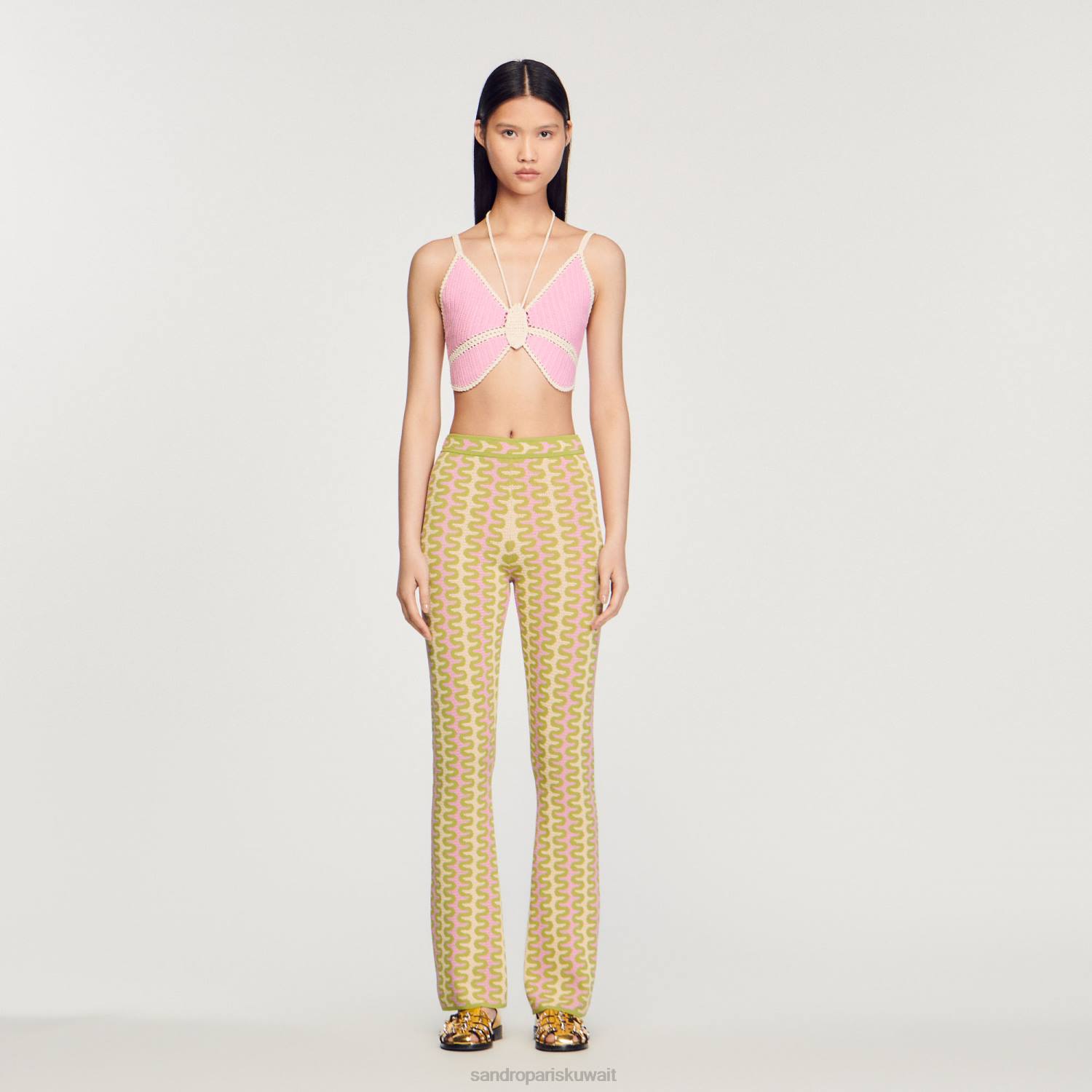 ثياب Sandro Paris السراويل متماسكة منقوشة متعدد الألوان نحيف ZJ00178