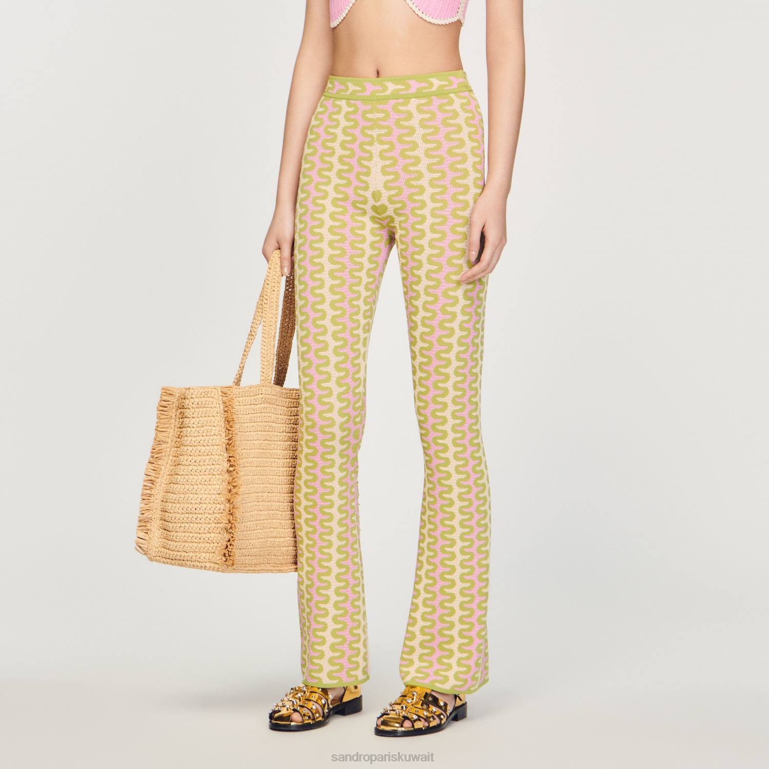 ثياب Sandro Paris السراويل متماسكة منقوشة متعدد الألوان نحيف ZJ00178