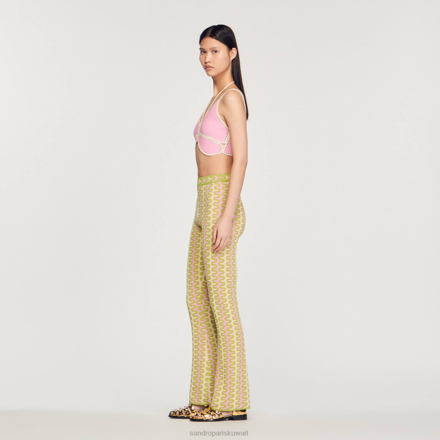 ثياب Sandro Paris السراويل متماسكة منقوشة متعدد الألوان نحيف ZJ00178