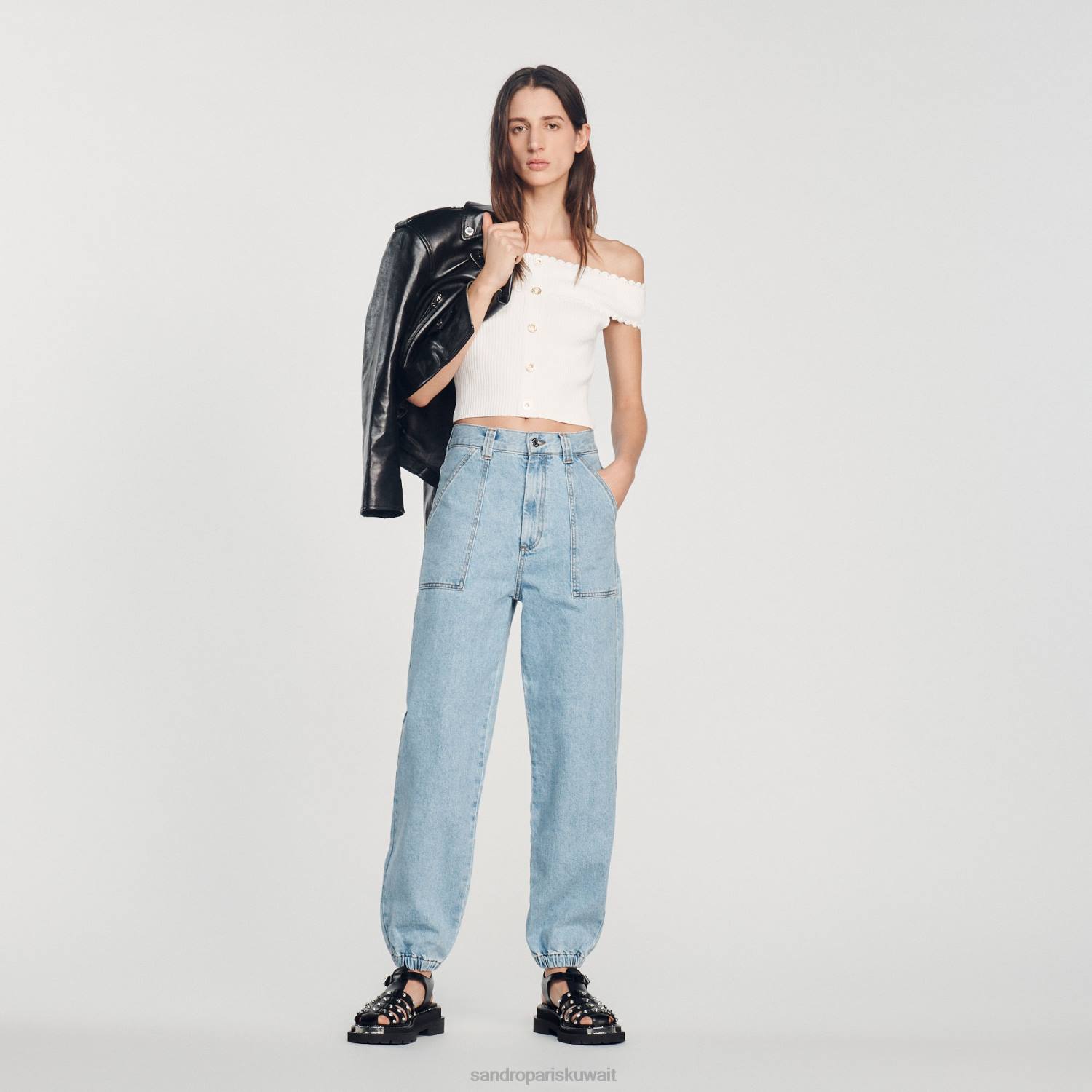 ثياب Sandro Paris أعلى متماسكة اقتصاص أبيض نحيف ZJ00179