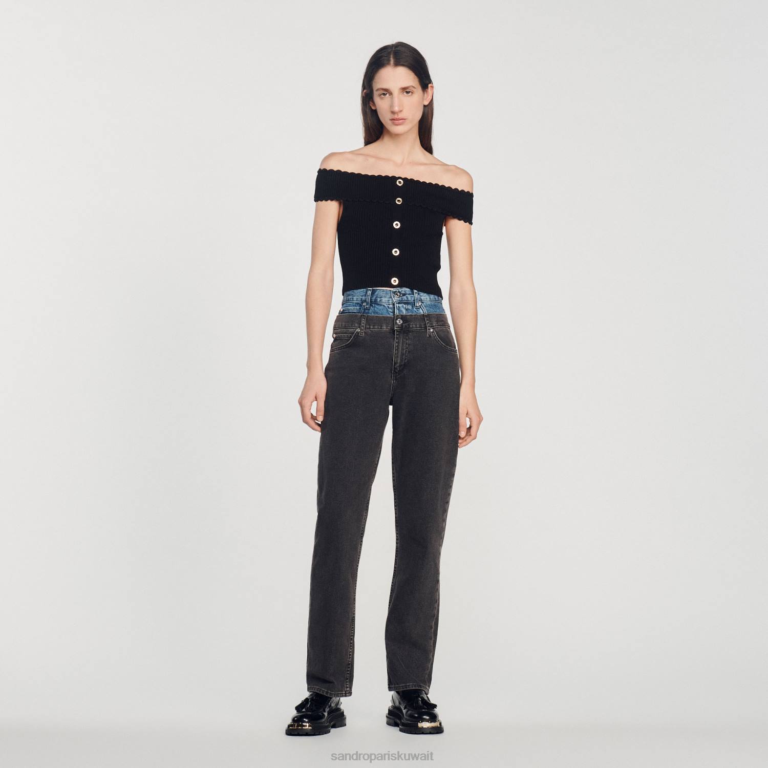 ثياب Sandro Paris أعلى متماسكة اقتصاص أسود نحيف ZJ00180