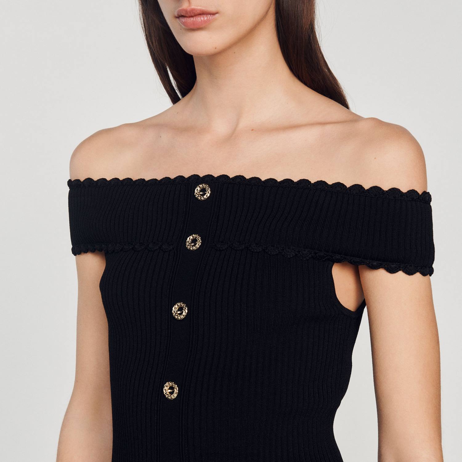 ثياب Sandro Paris أعلى متماسكة اقتصاص أسود نحيف ZJ00180