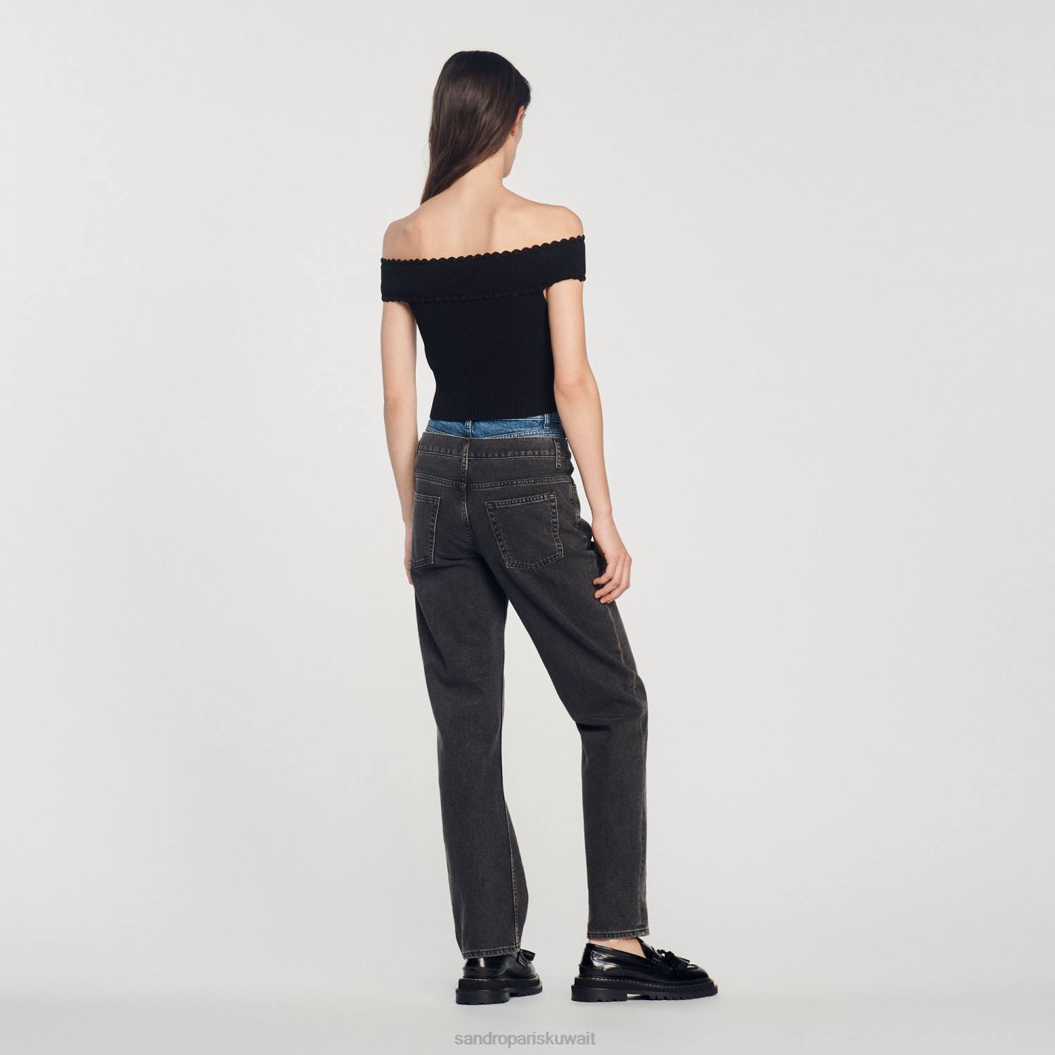 ثياب Sandro Paris أعلى متماسكة اقتصاص أسود نحيف ZJ00180