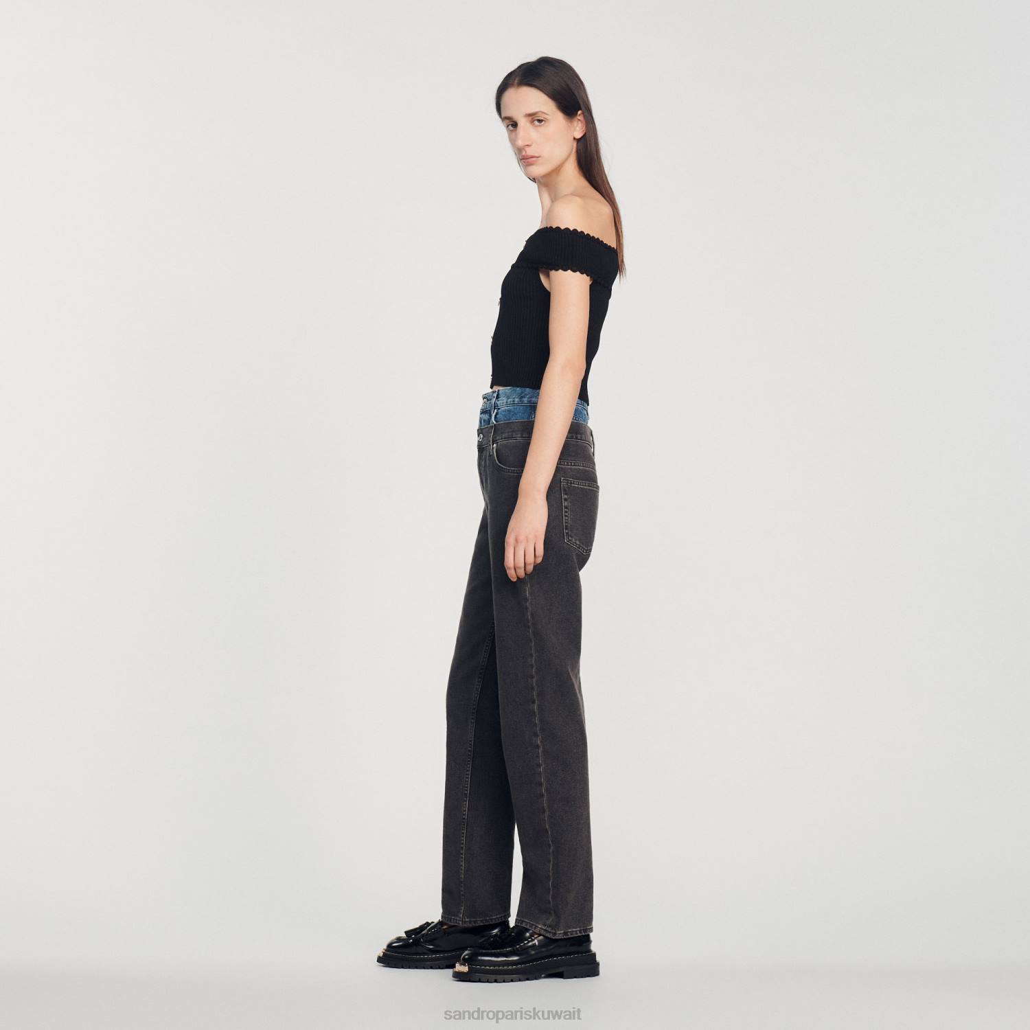 ثياب Sandro Paris أعلى متماسكة اقتصاص أسود نحيف ZJ00180