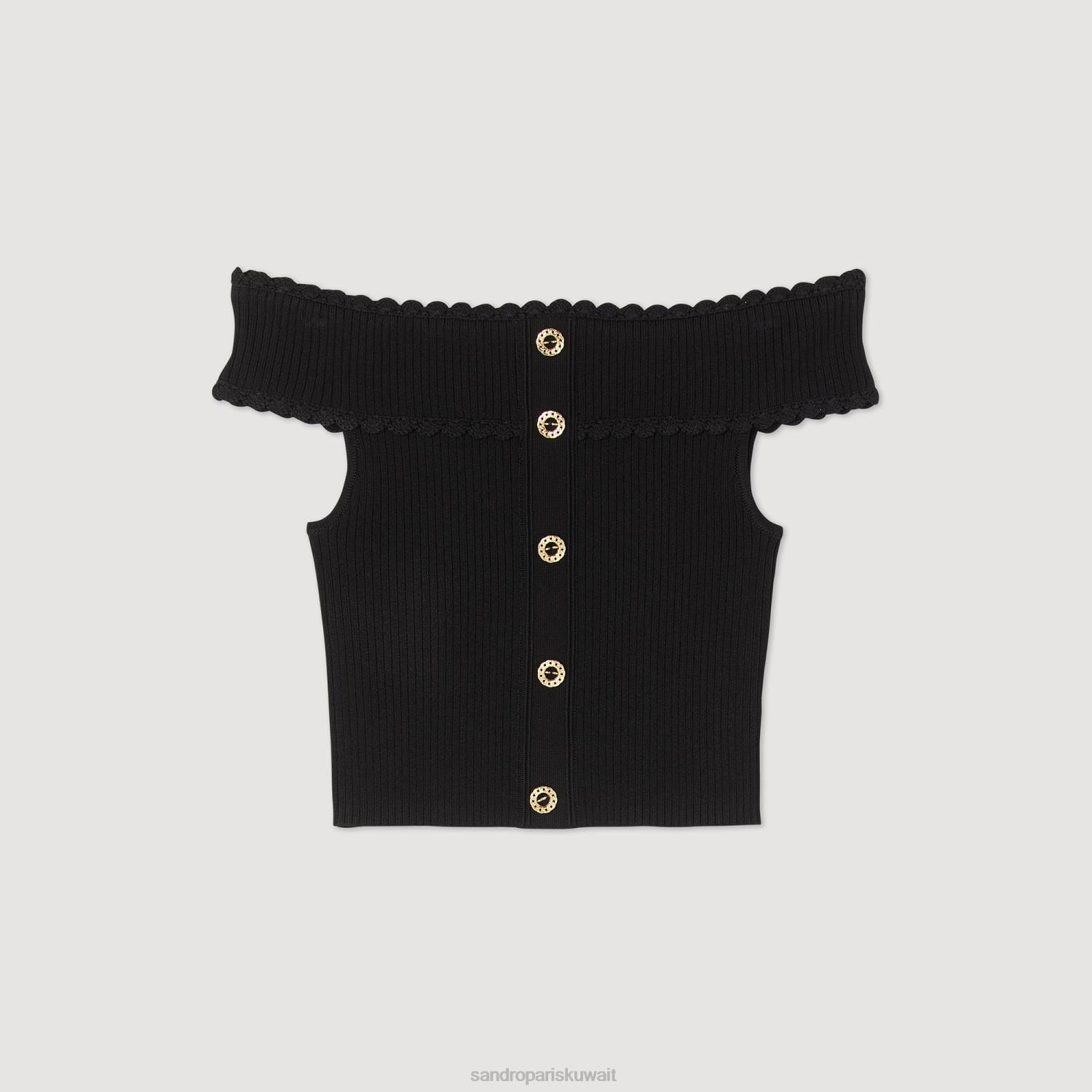 ثياب Sandro Paris أعلى متماسكة اقتصاص أسود نحيف ZJ00180