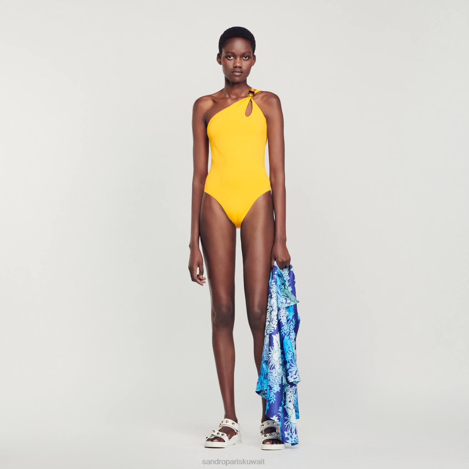 ثياب Sandro Paris ملابس سباحة غير متكافئة من قطعة واحدة أصفر نحيف ZJ00182