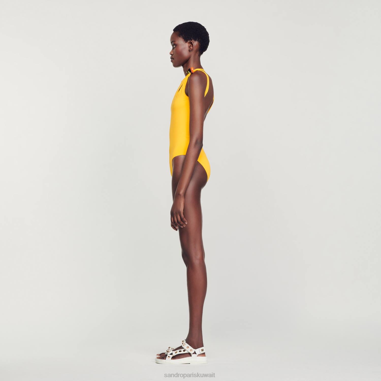 ثياب Sandro Paris ملابس سباحة غير متكافئة من قطعة واحدة أصفر نحيف ZJ00182