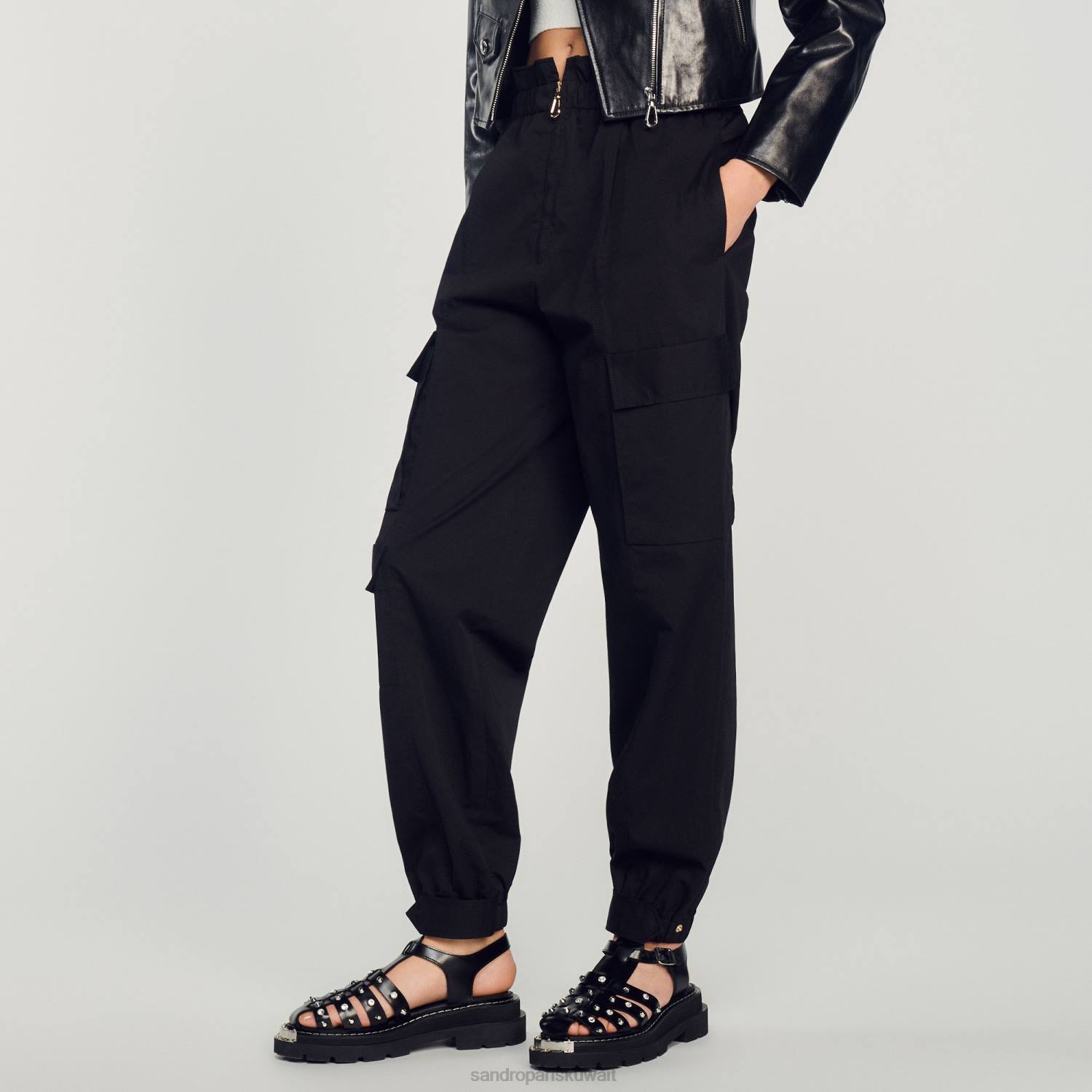 ثياب Sandro Paris السراويل البضائع أسود نحيف ZJ00186