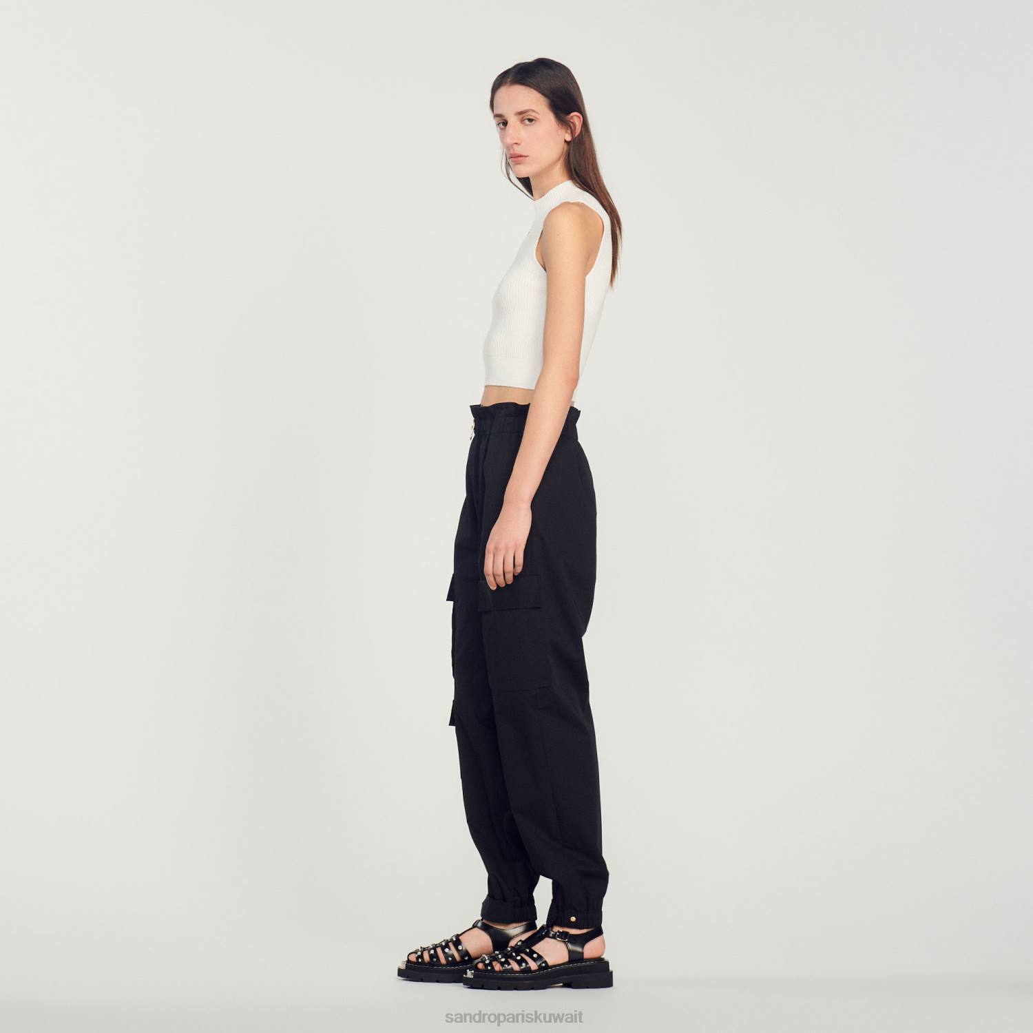 ثياب Sandro Paris السراويل البضائع أسود نحيف ZJ00186