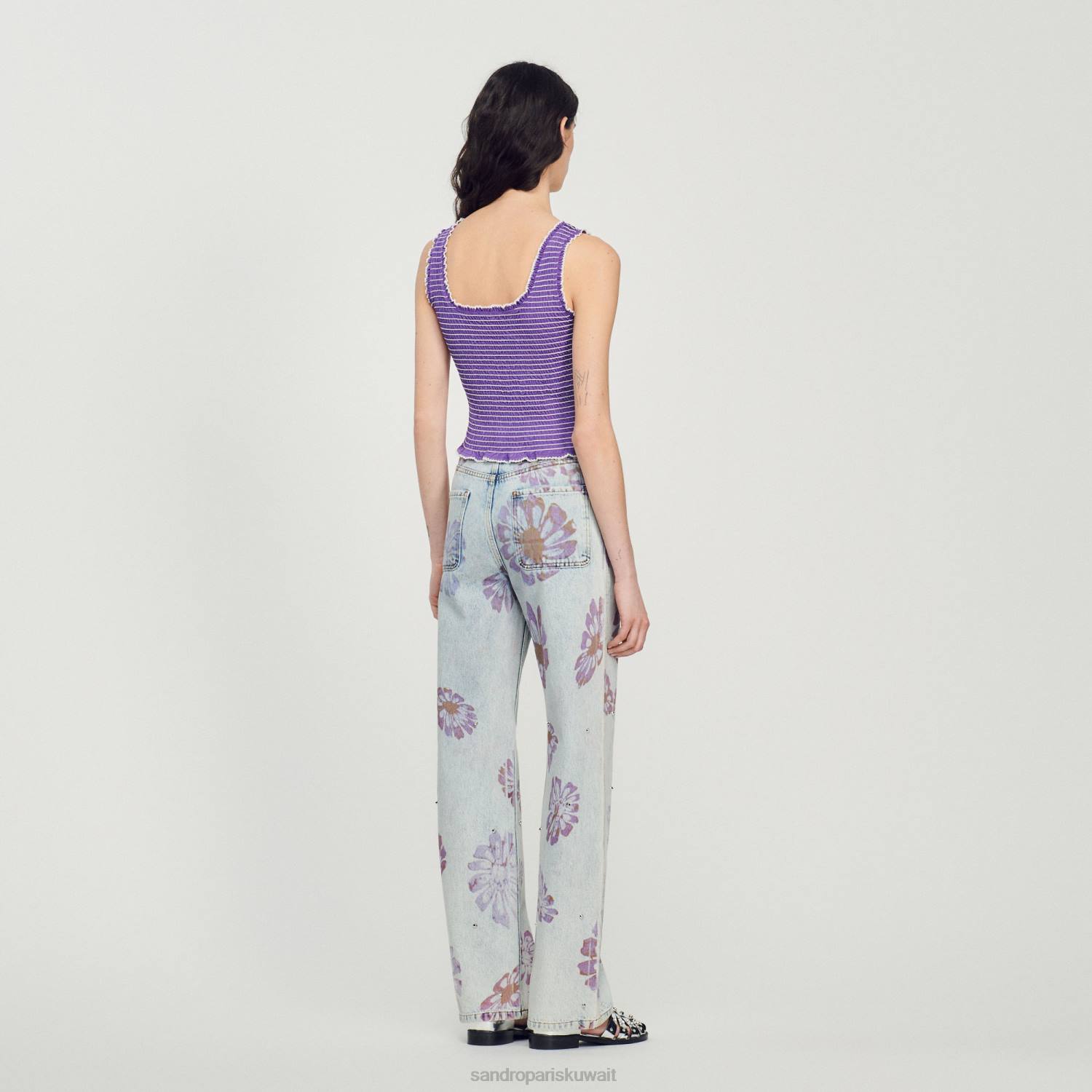 ثياب Sandro Paris أعلى خزان اقتصاص مدخن أرجواني نحيف ZJ00187