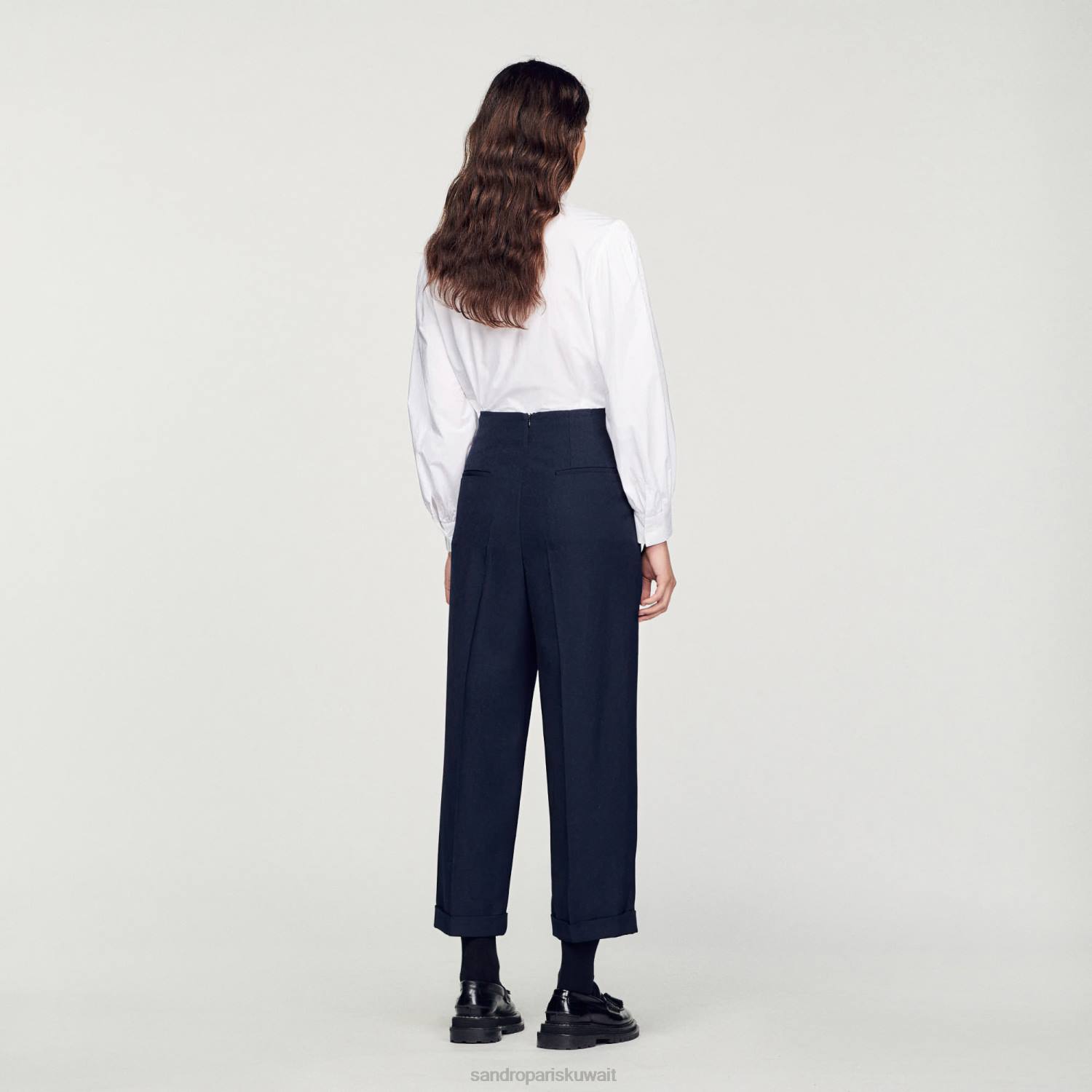 ثياب Sandro Paris السراويل واسعة الساقين الأزرق الداكن نحيف ZJ00192