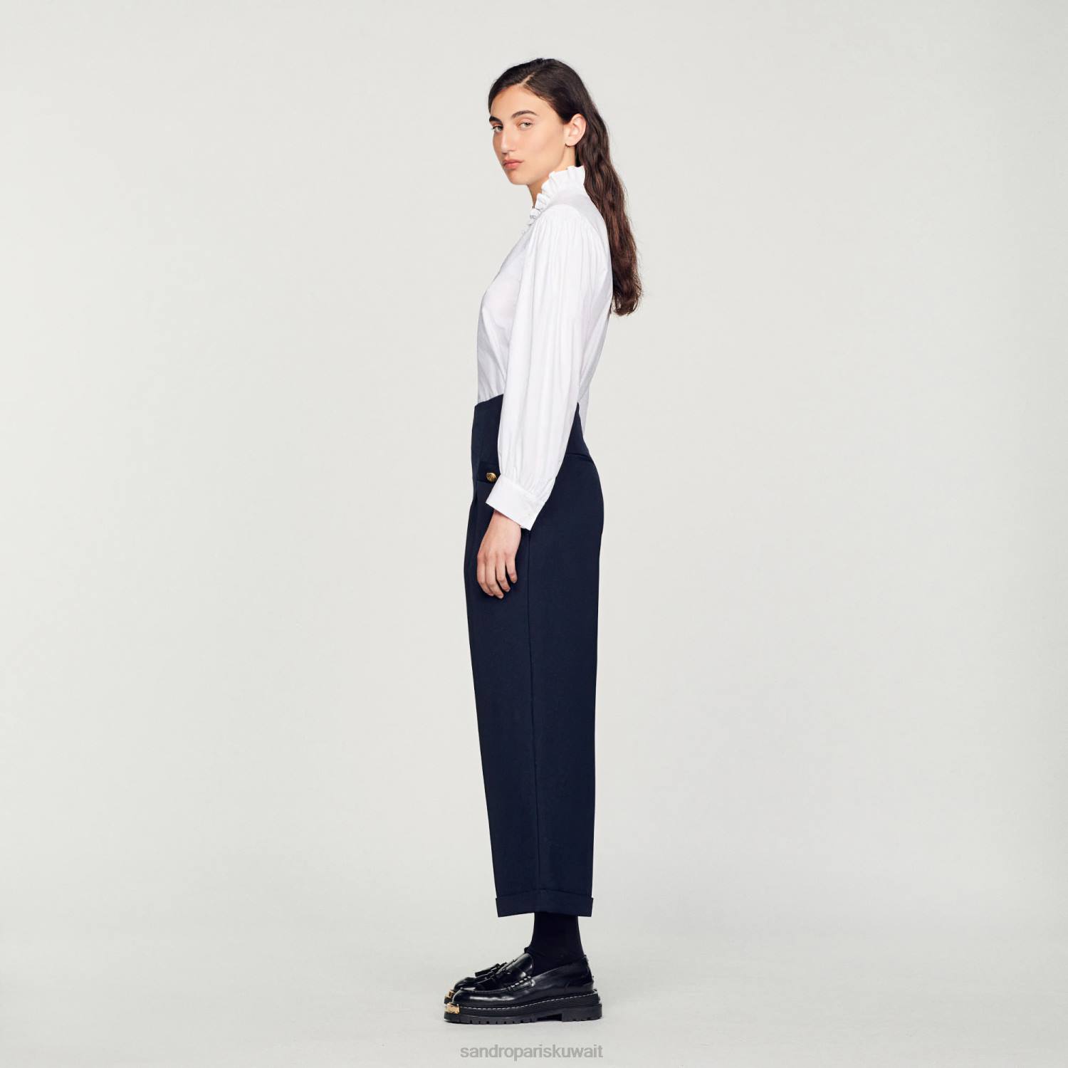 ثياب Sandro Paris السراويل واسعة الساقين الأزرق الداكن نحيف ZJ00192