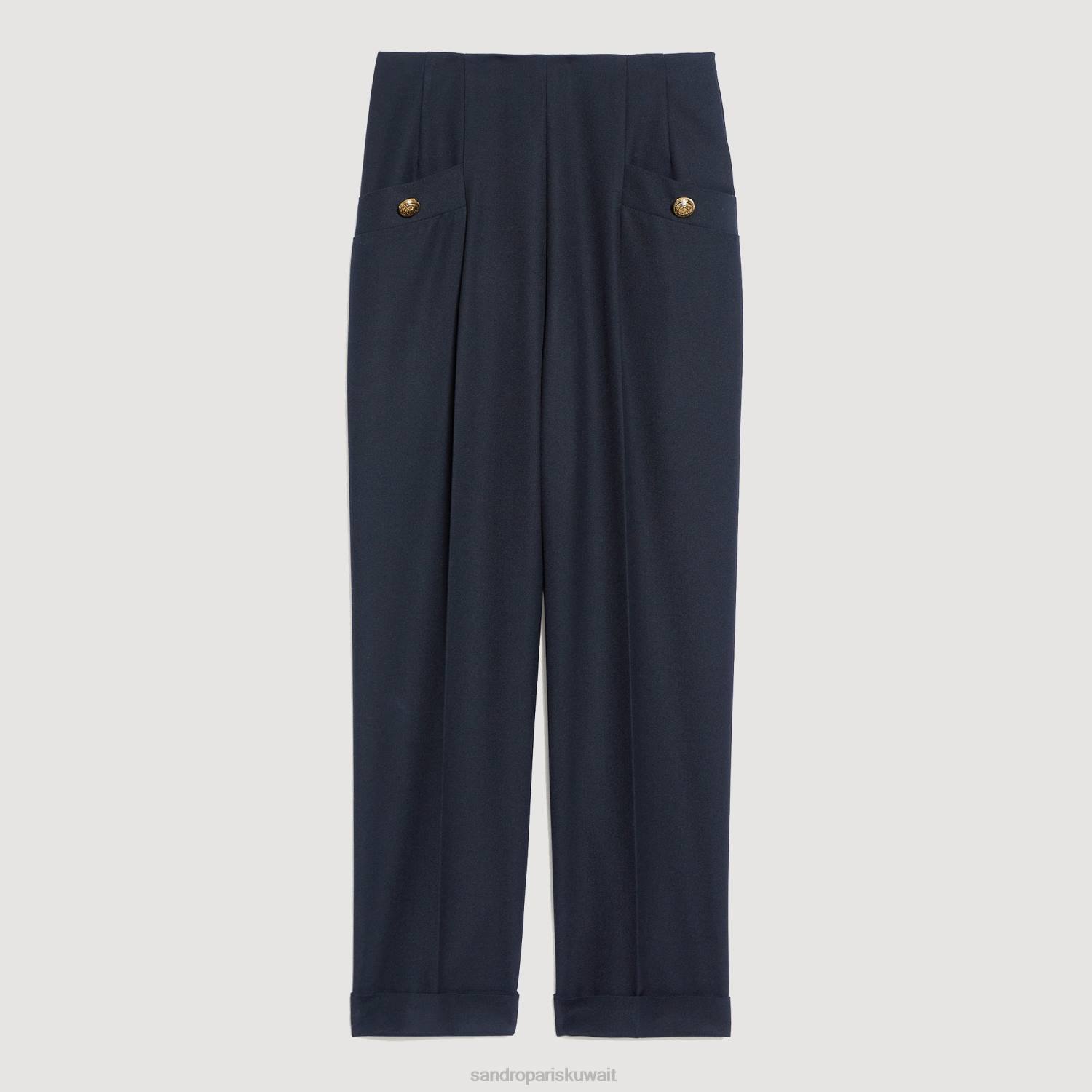 ثياب Sandro Paris السراويل واسعة الساقين الأزرق الداكن نحيف ZJ00192