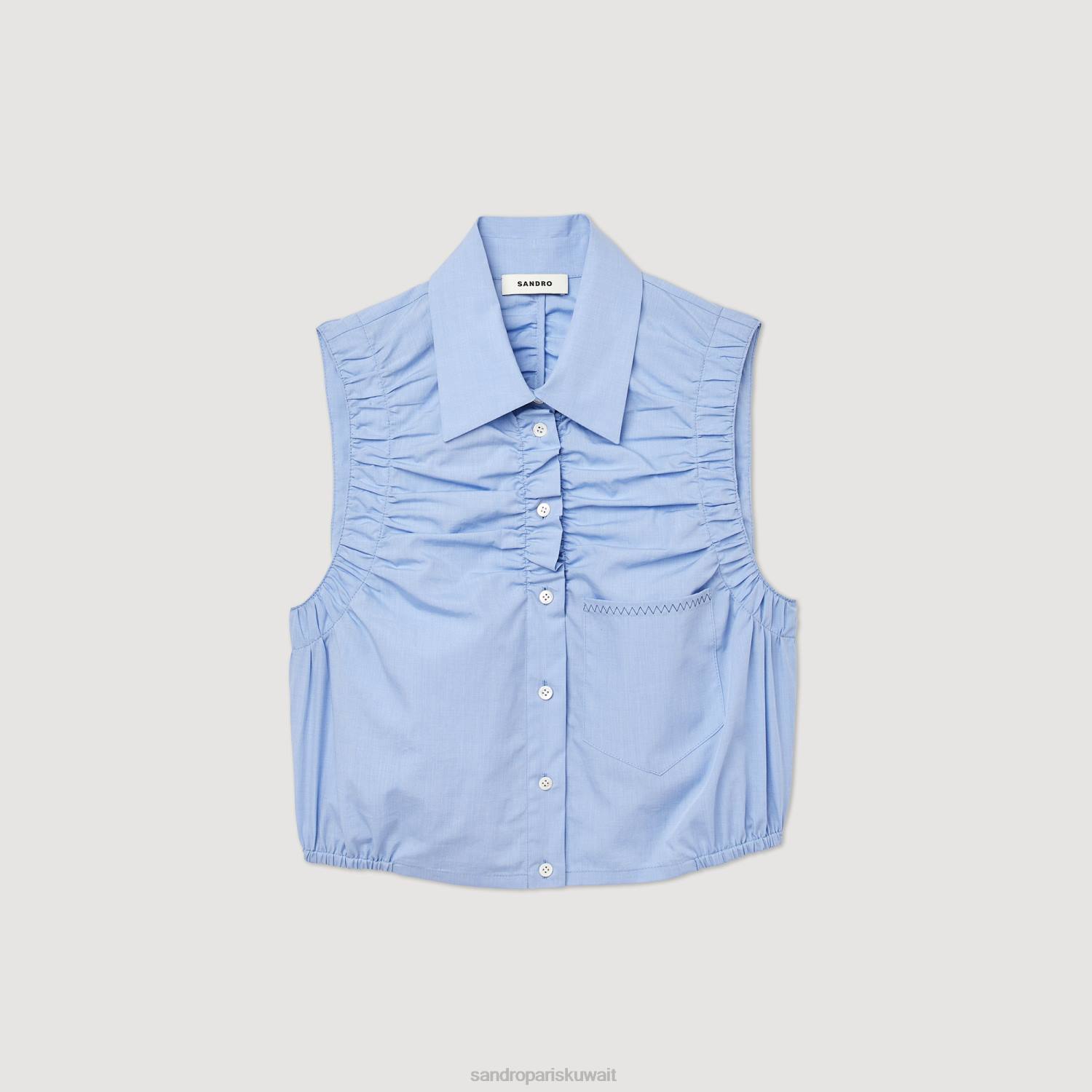 ثياب Sandro Paris اقتصاص قميص بلا أكمام أزرق نحيف ZJ00194