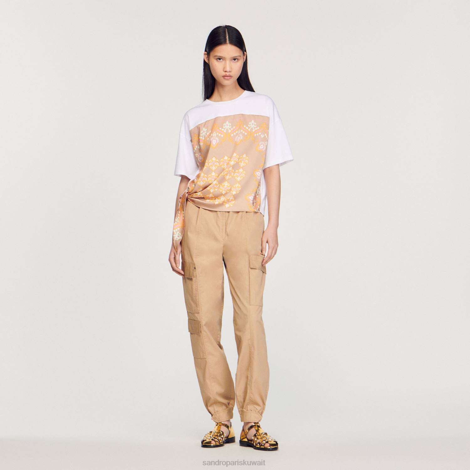 ثياب Sandro Paris تي شيرت وشاح أبيض نحيف ZJ00196