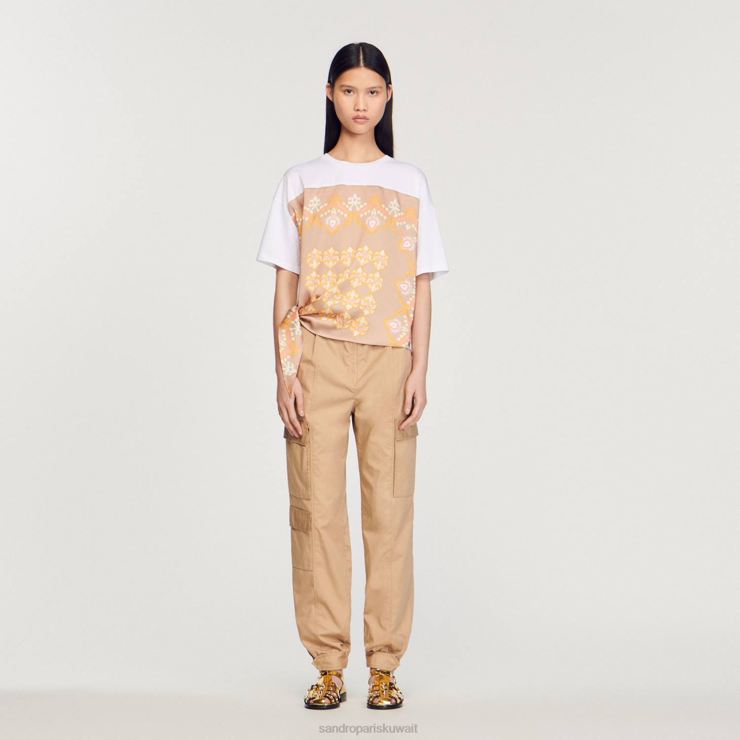 ثياب Sandro Paris تي شيرت وشاح أبيض نحيف ZJ00196