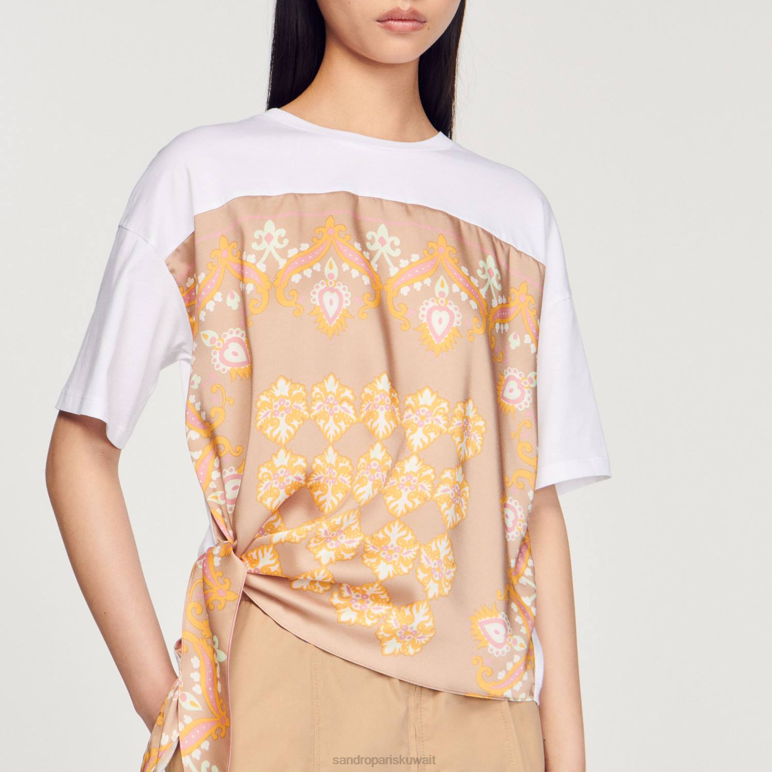 ثياب Sandro Paris تي شيرت وشاح أبيض نحيف ZJ00196