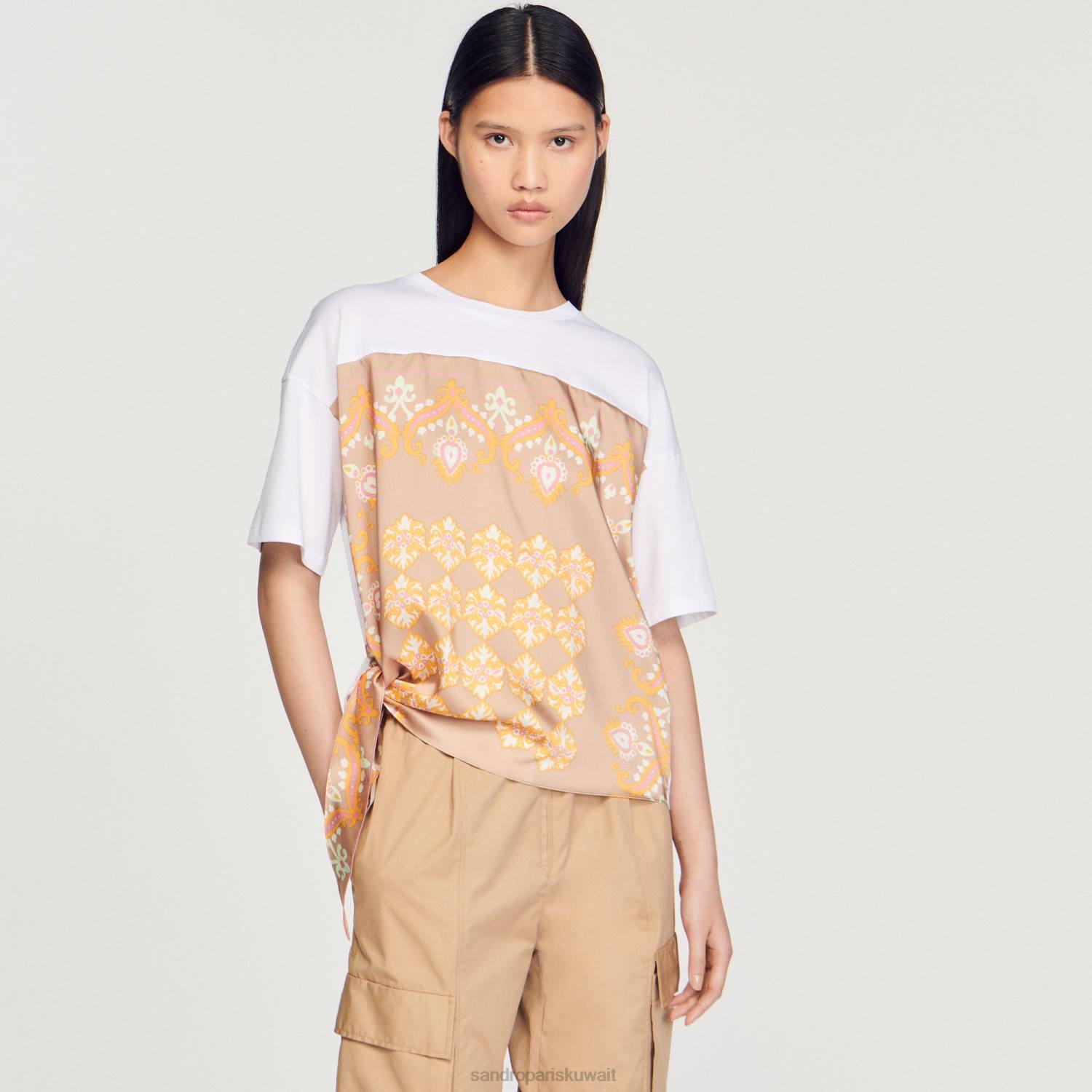 ثياب Sandro Paris تي شيرت وشاح أبيض نحيف ZJ00196