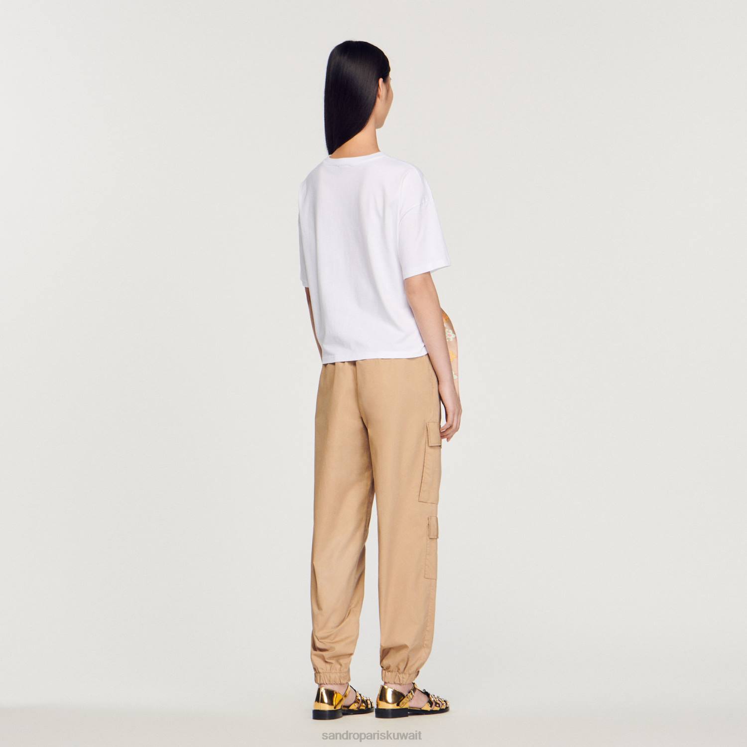 ثياب Sandro Paris تي شيرت وشاح أبيض نحيف ZJ00196