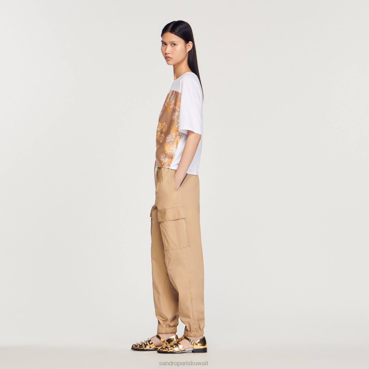 ثياب Sandro Paris تي شيرت وشاح أبيض نحيف ZJ00196