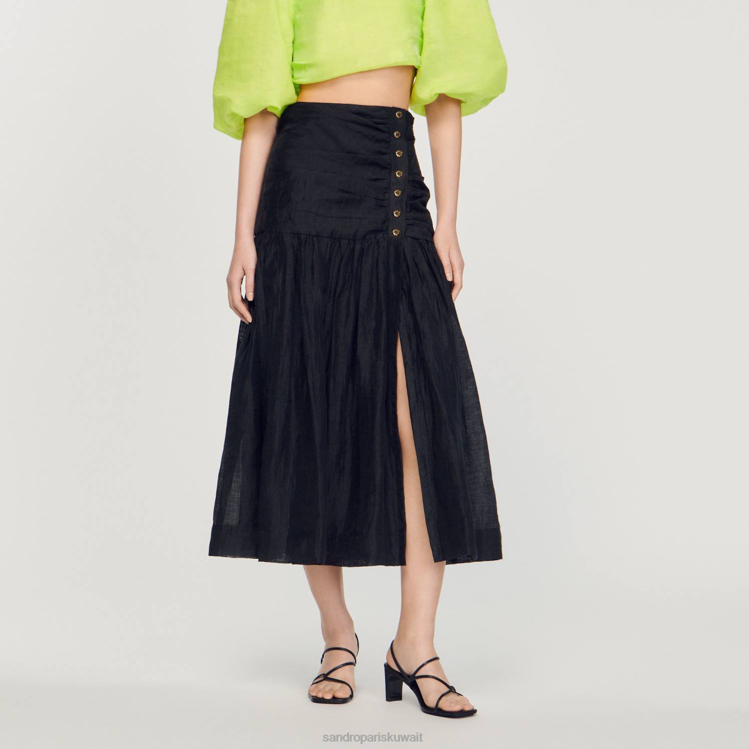 ثياب Sandro Paris تنورة طويلة مجمعة أسود نحيف ZJ00197