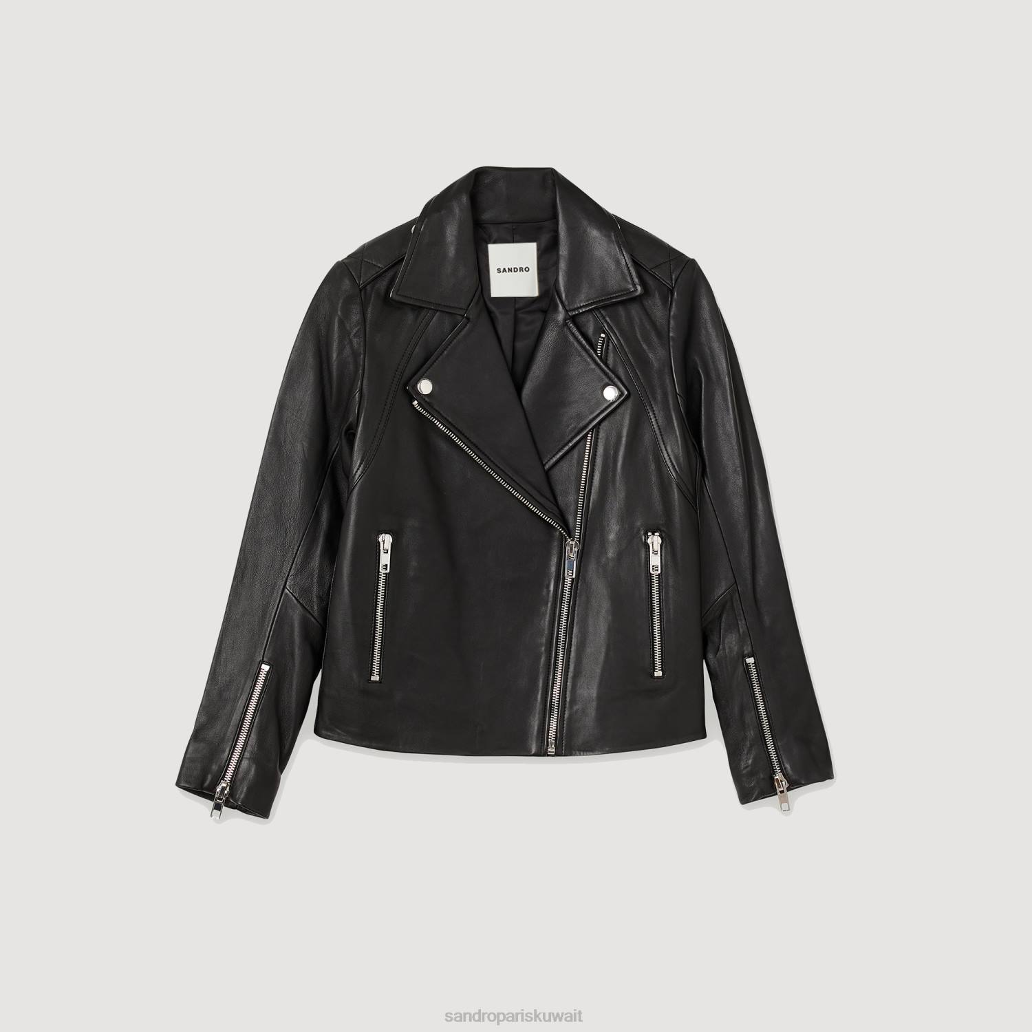 ثياب Sandro Paris سترة جلدية أسود نحيف ZJ00198
