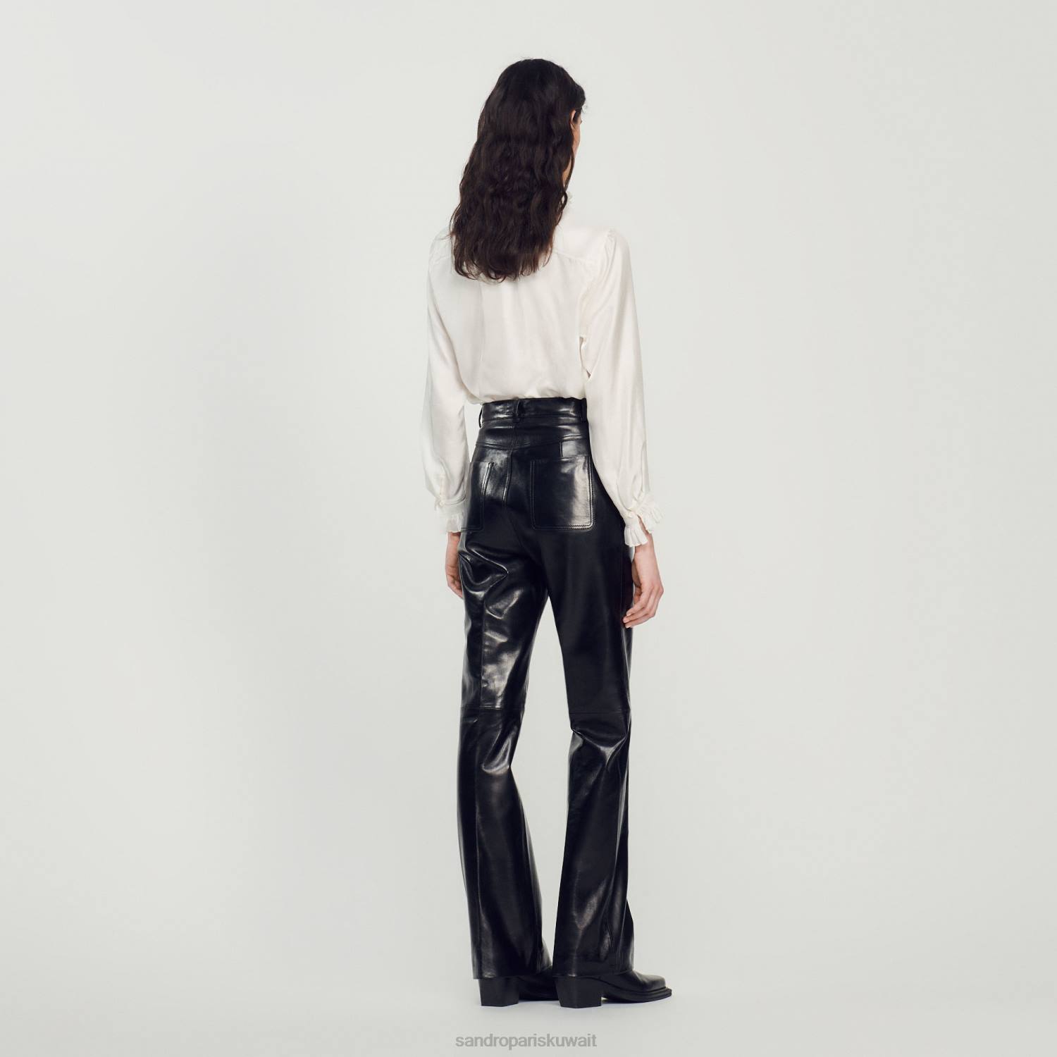 ثياب Sandro Paris السراويل الجلدية أسود نحيف ZJ00200