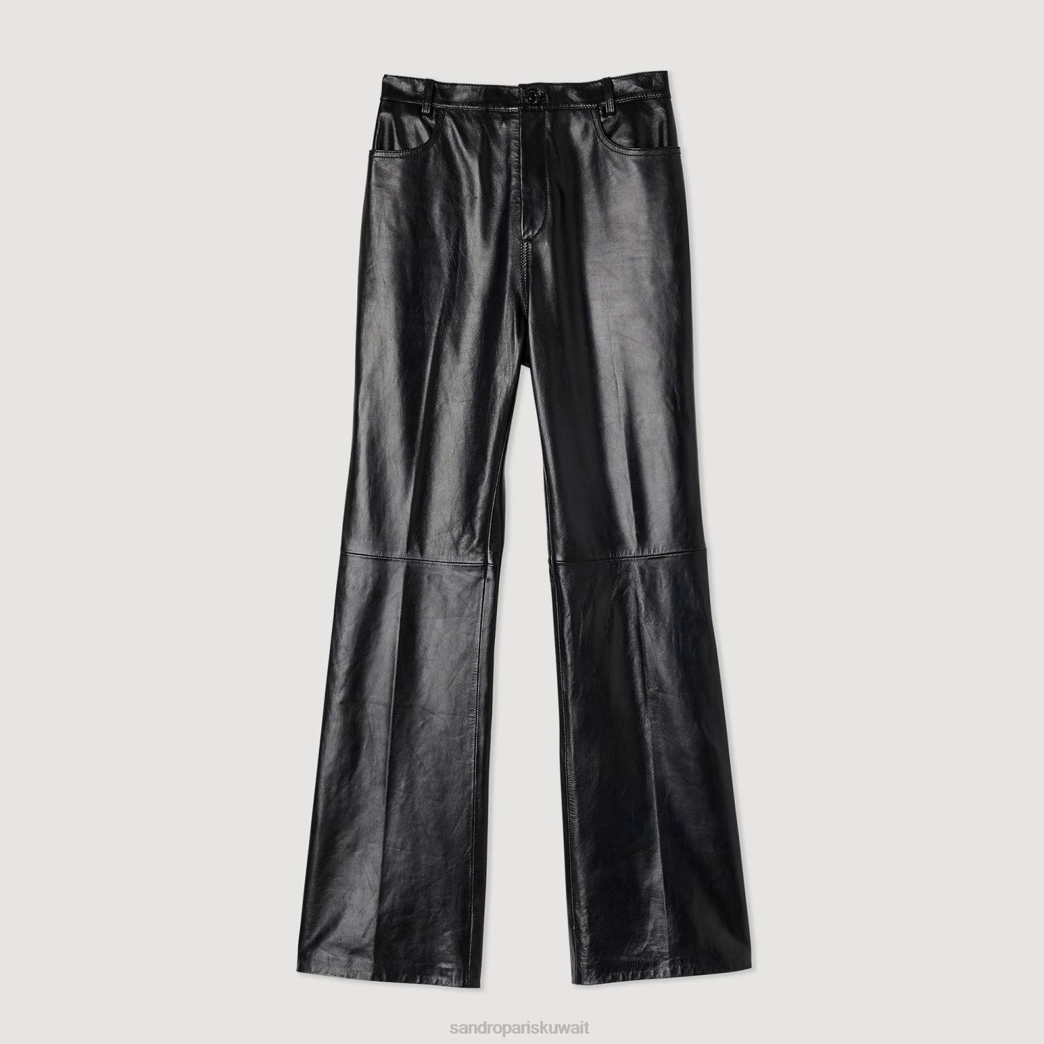 ثياب Sandro Paris السراويل الجلدية أسود نحيف ZJ00200