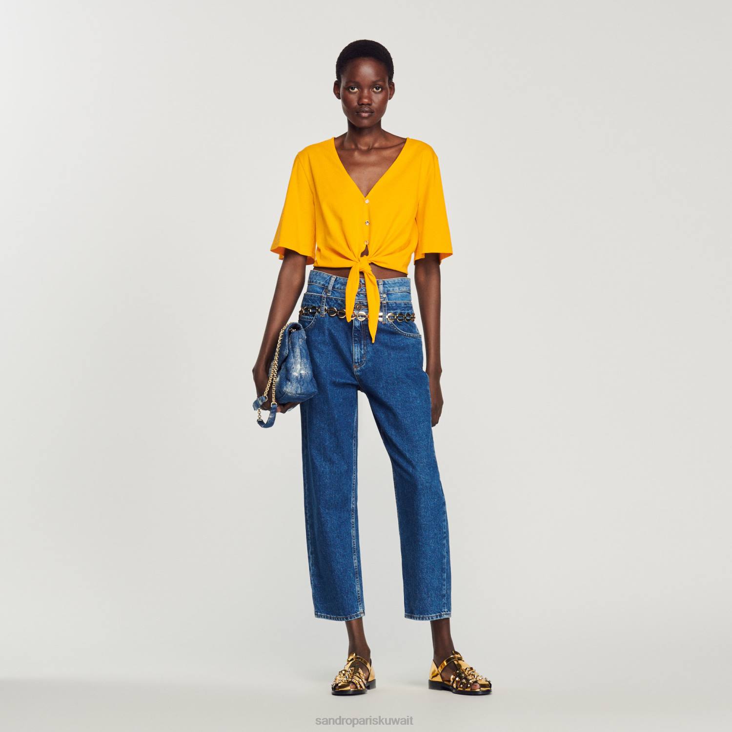 ثياب Sandro Paris جوهرة تي شيرت قصير البرتقالي نحيف ZJ00202