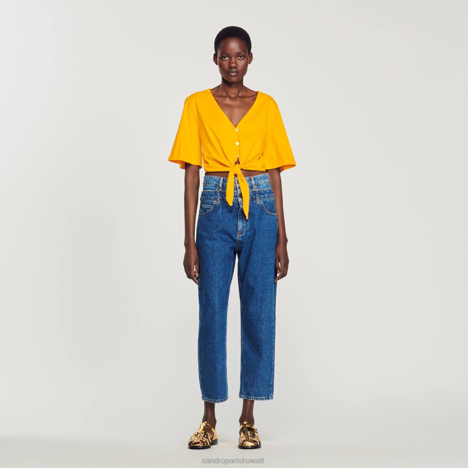 ثياب Sandro Paris جوهرة تي شيرت قصير البرتقالي نحيف ZJ00202