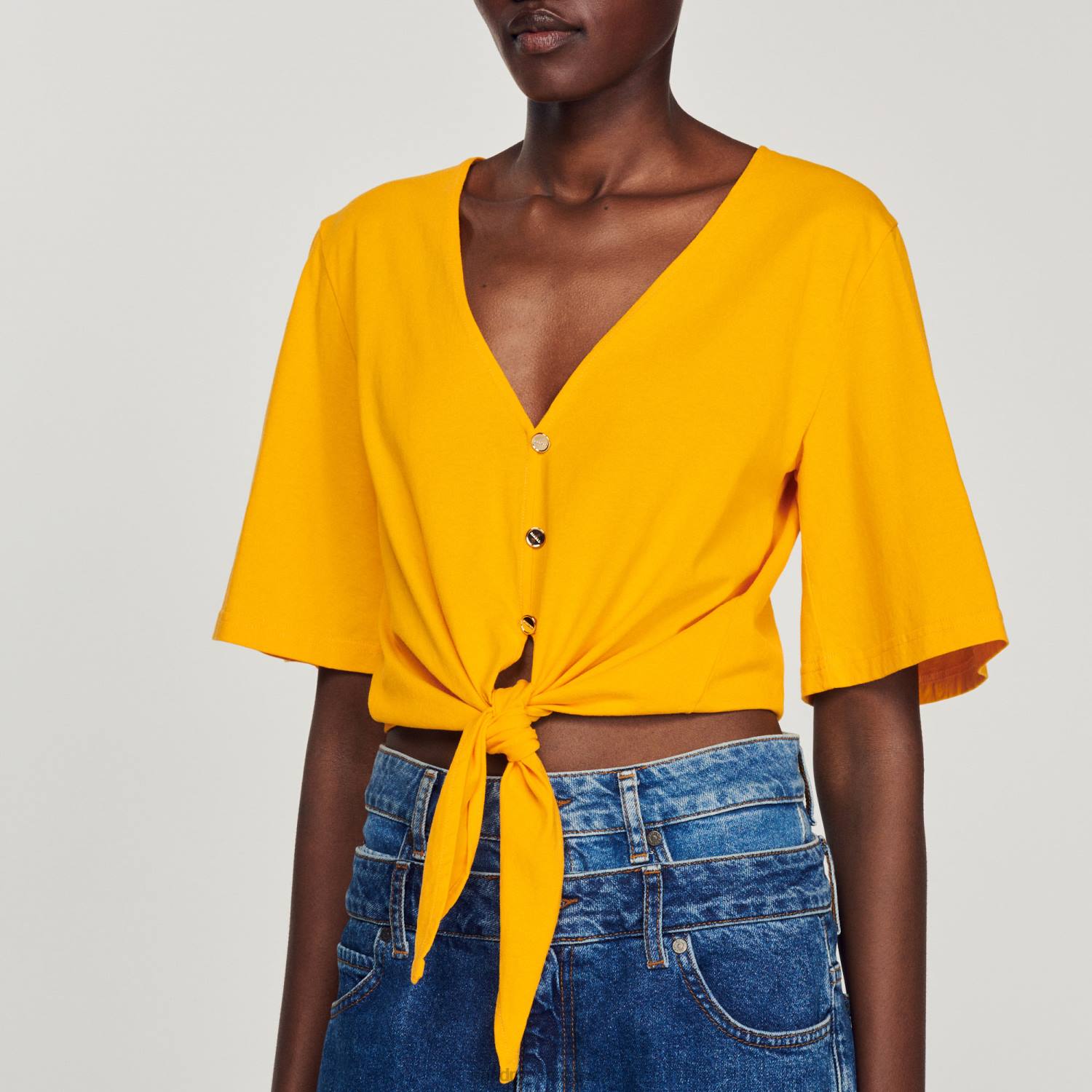 ثياب Sandro Paris جوهرة تي شيرت قصير البرتقالي نحيف ZJ00202