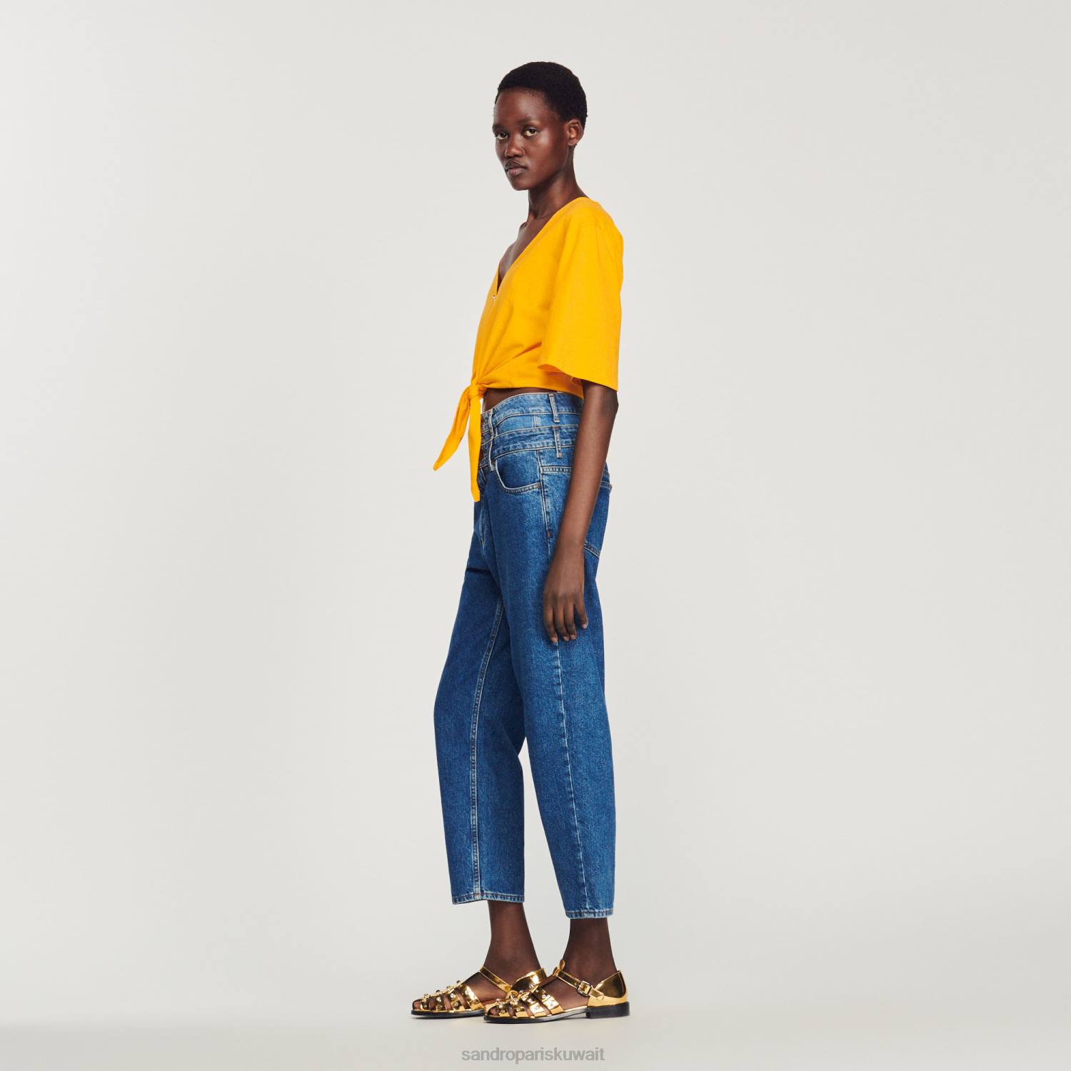 ثياب Sandro Paris جوهرة تي شيرت قصير البرتقالي نحيف ZJ00202