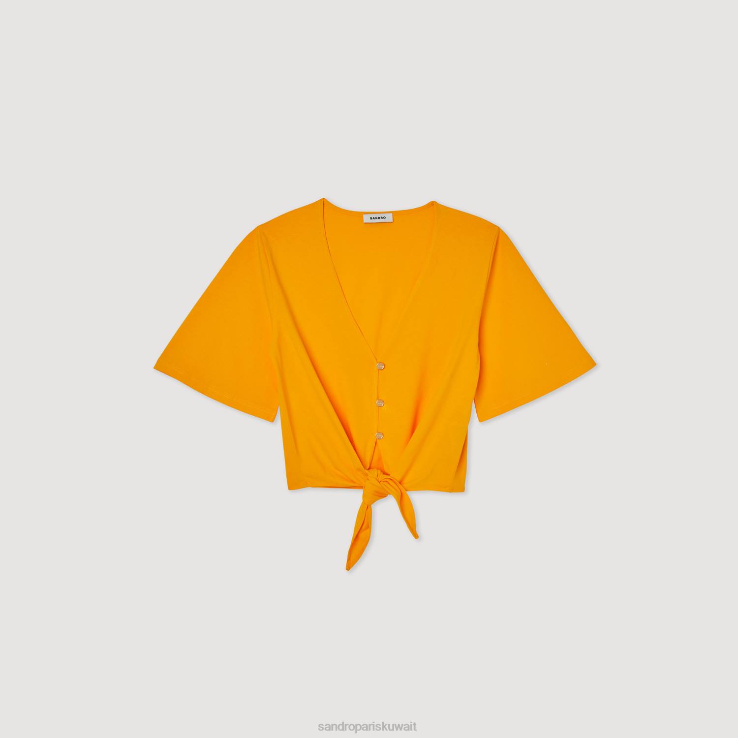 ثياب Sandro Paris جوهرة تي شيرت قصير البرتقالي نحيف ZJ00202