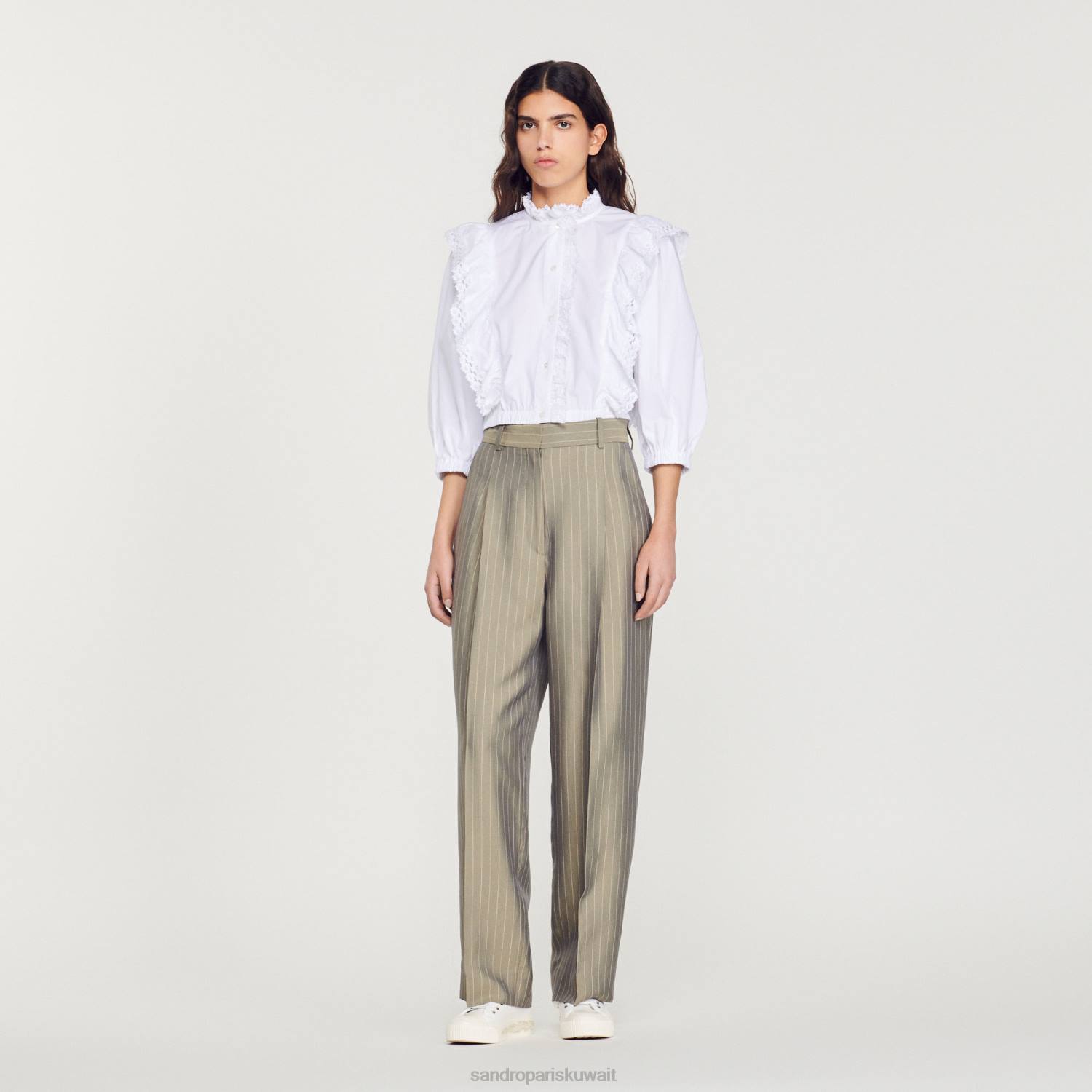 ثياب Sandro Paris السراويل مصممة أخضر زيتوني نحيف ZJ00204