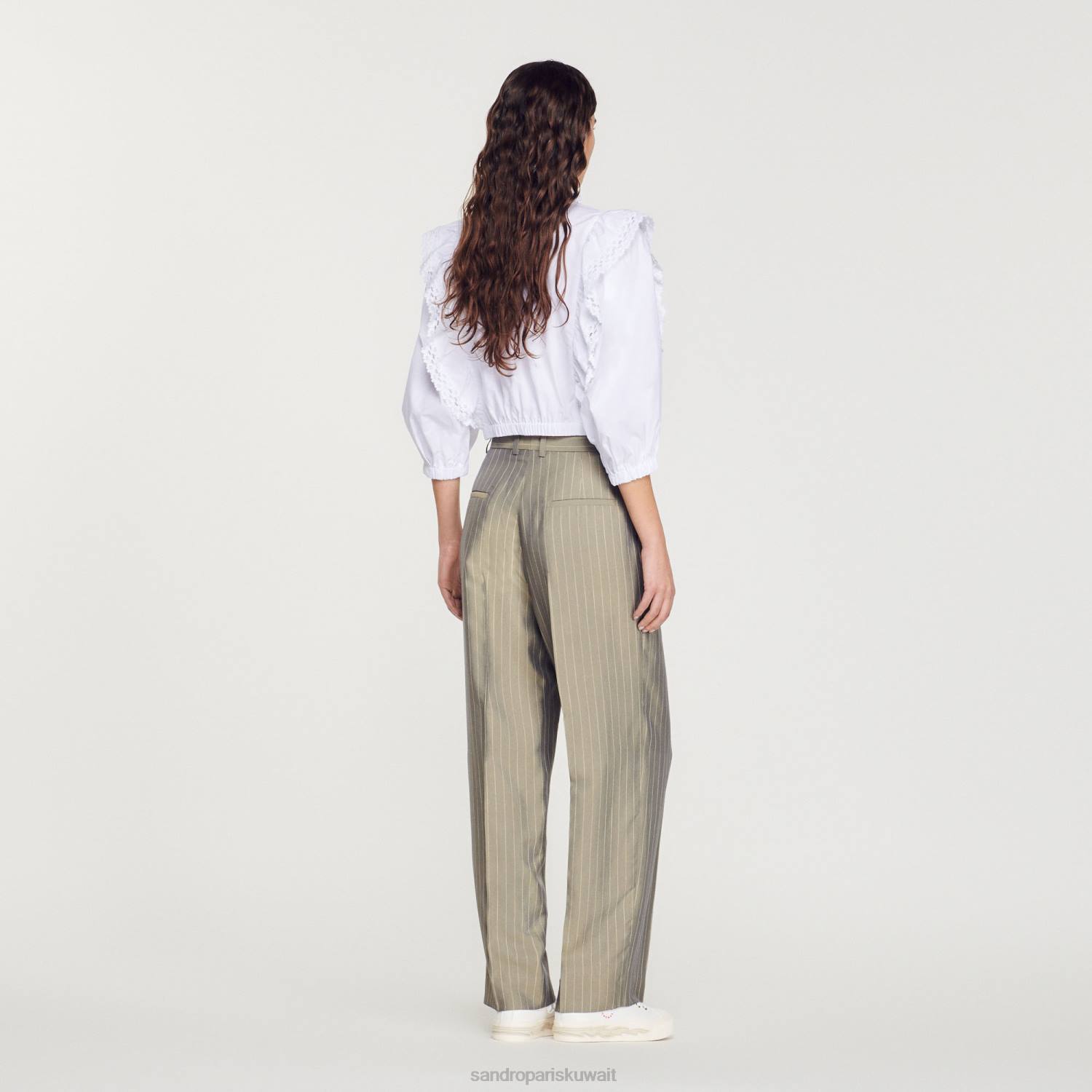 ثياب Sandro Paris السراويل مصممة أخضر زيتوني نحيف ZJ00204