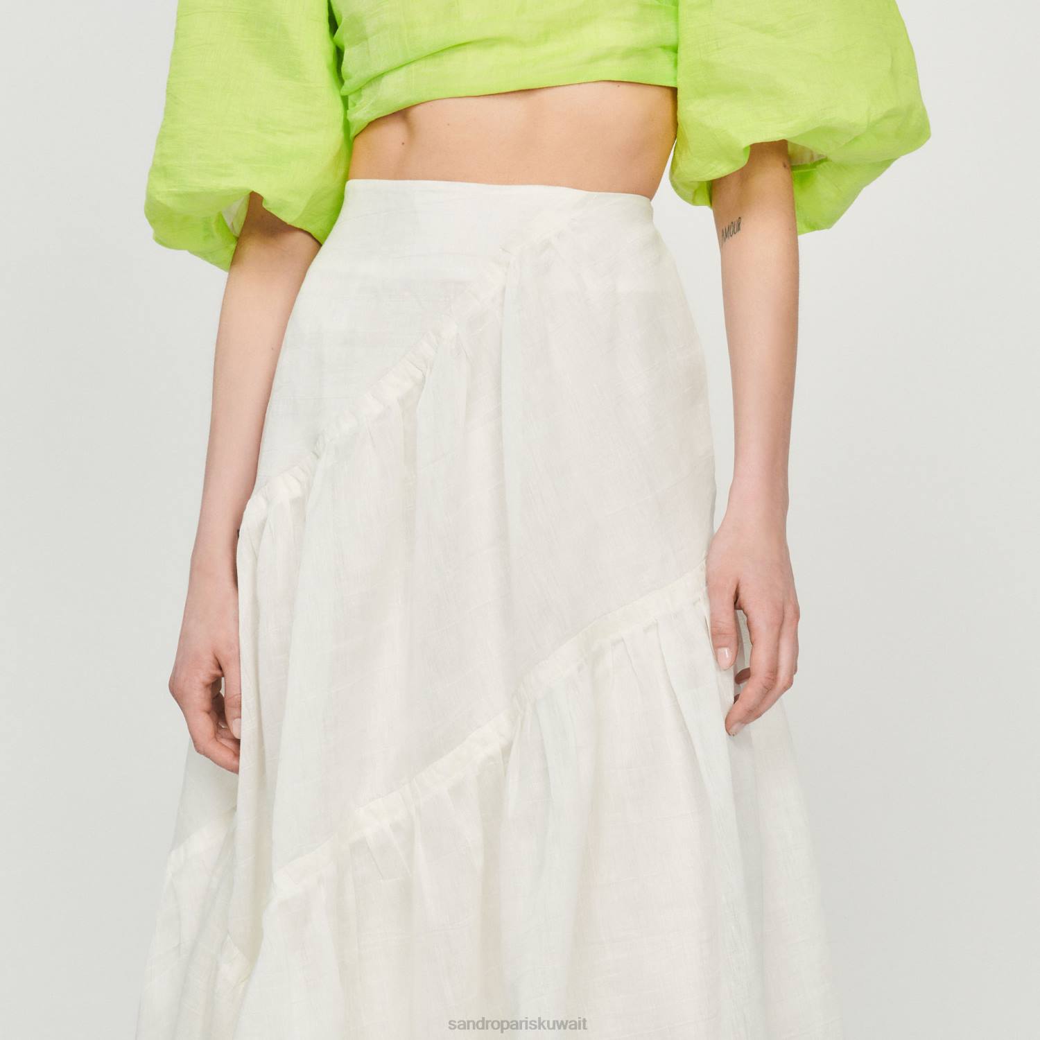 ثياب Sandro Paris تنورة طويلة تكدرت أبيض نحيف ZJ00205